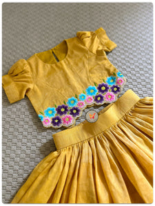 Embroidered Tissue Lehenga Set- Yellow