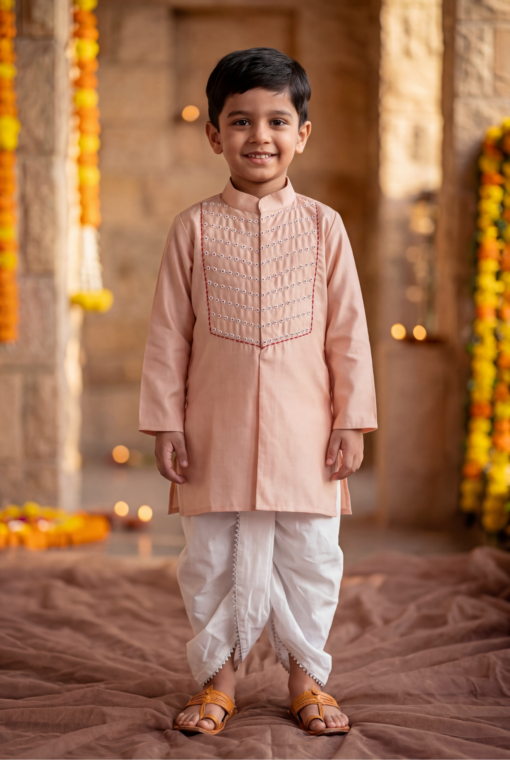 Moti wala kurta set- peach