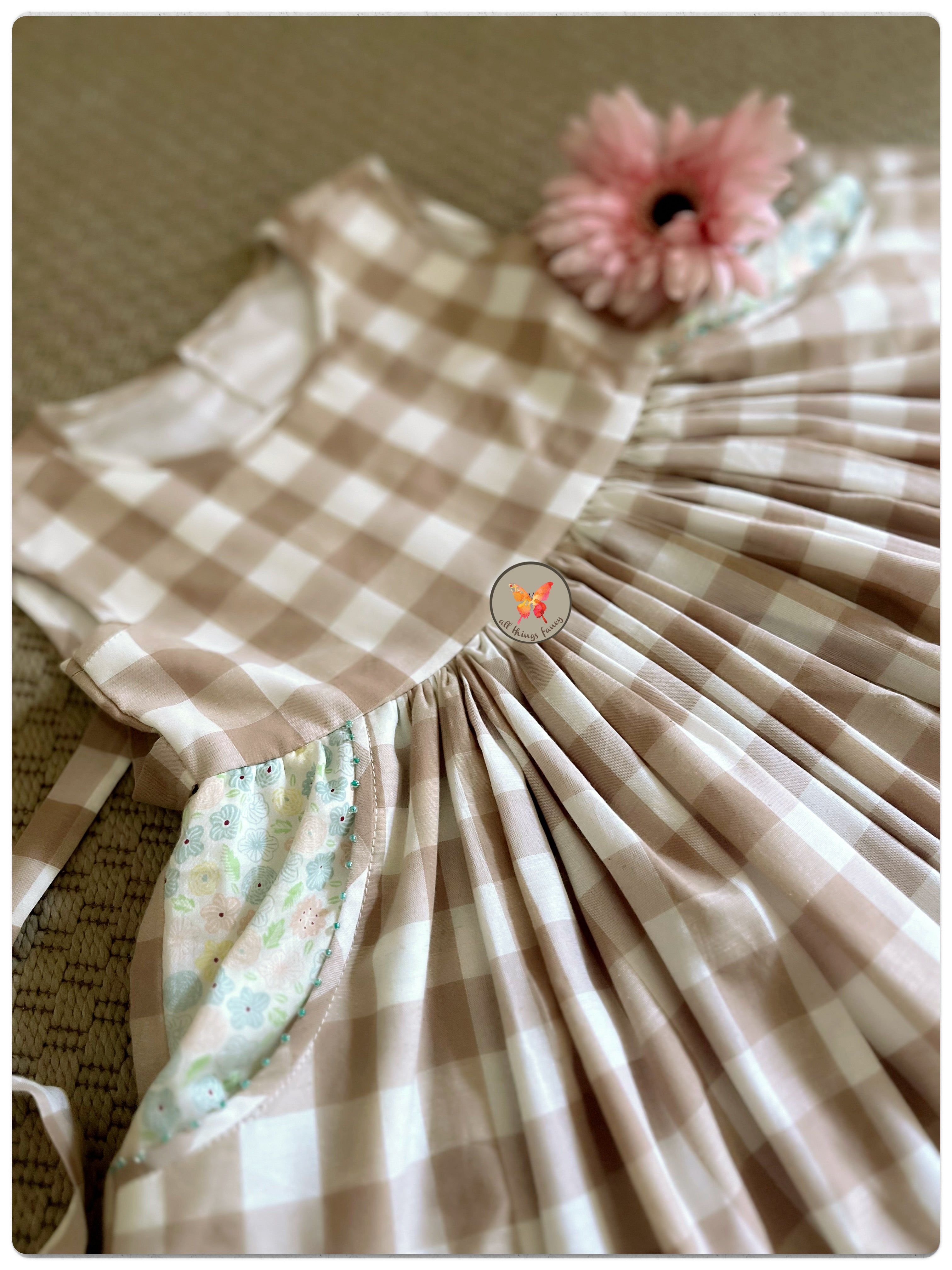 Gingham Checks Beige Frock
