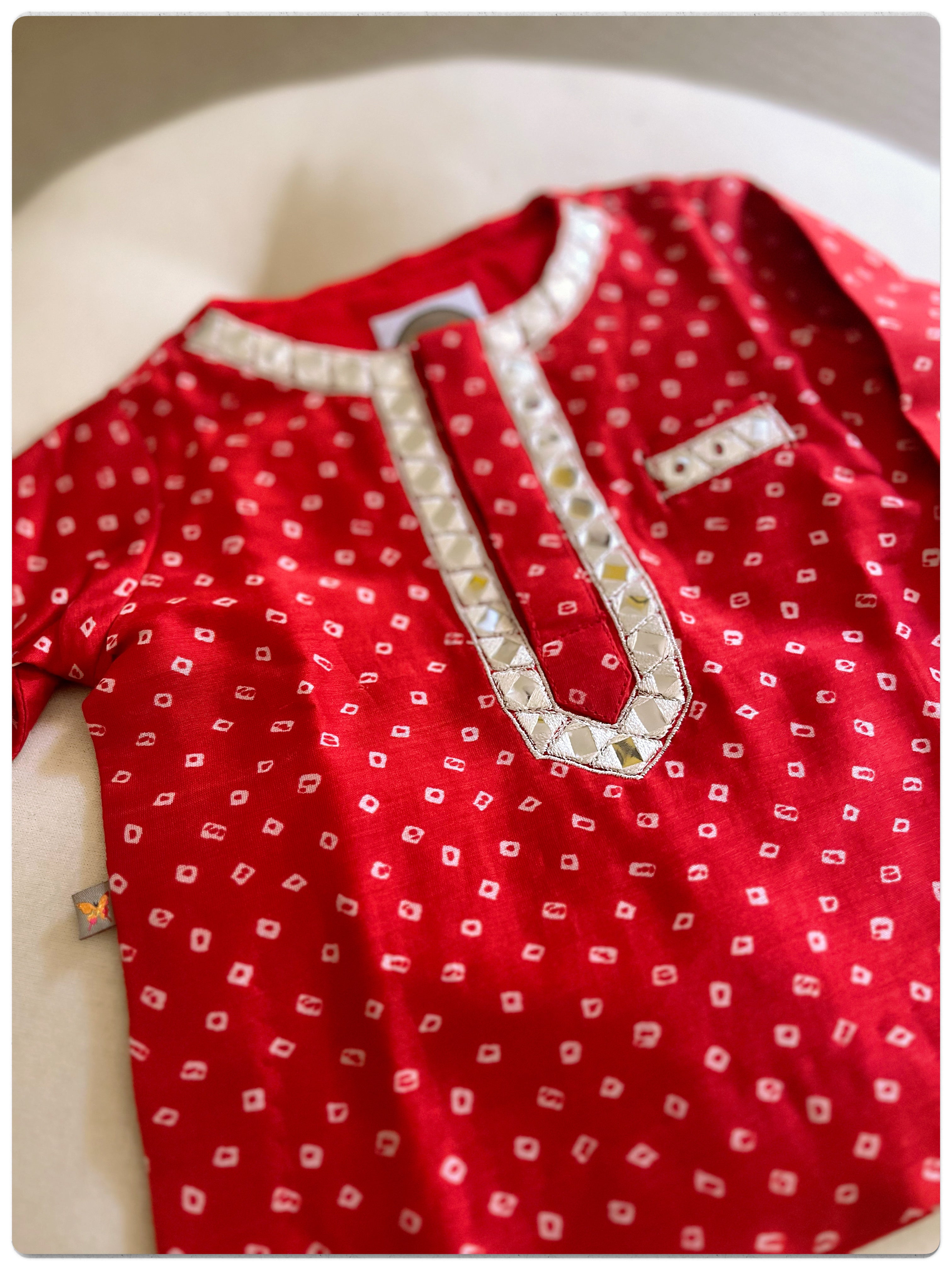 Mirrored Bandhani Kurta- Red