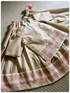 Kantha border Lehenga Choli- Beige