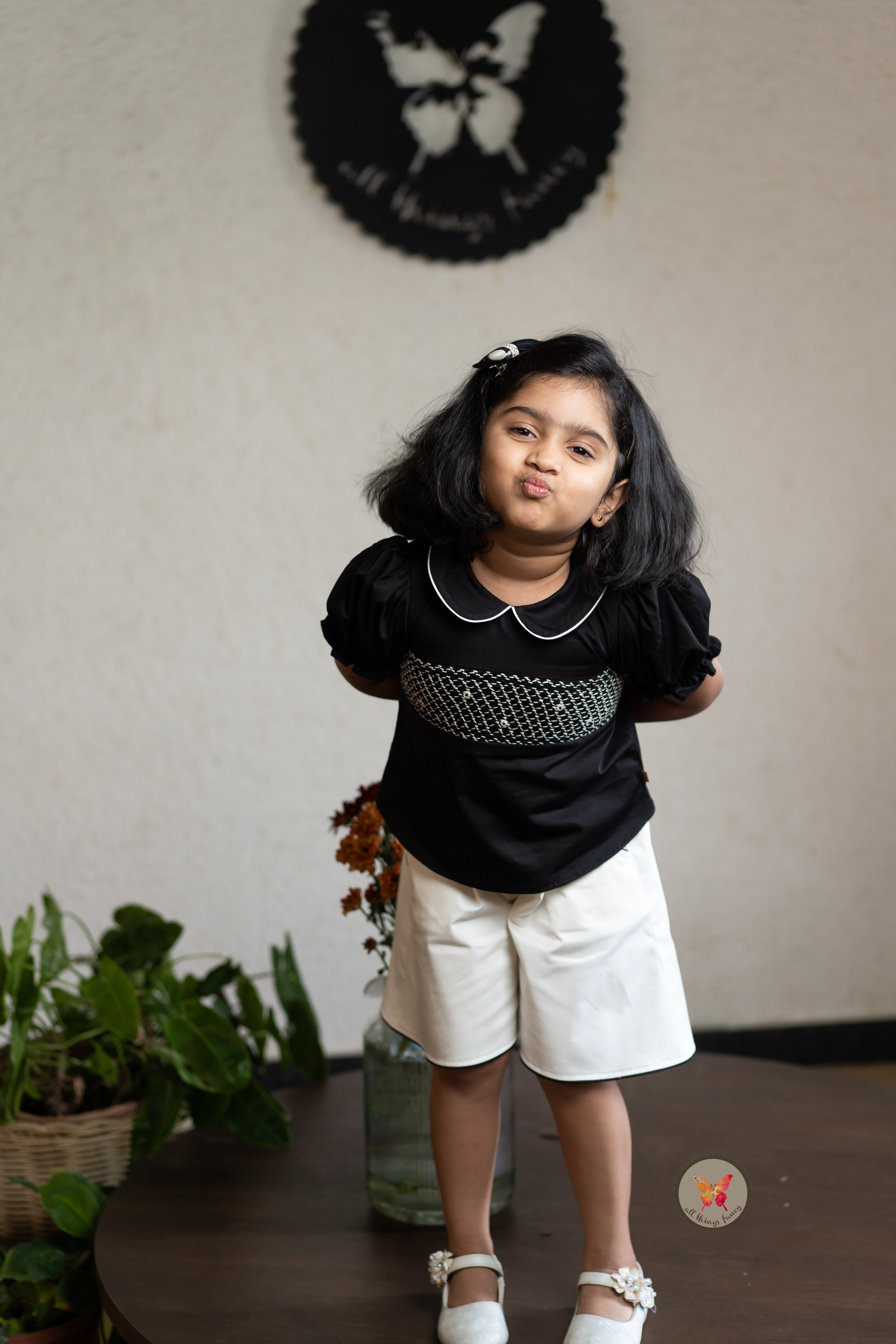 Monochrome Smocked Skorts Set