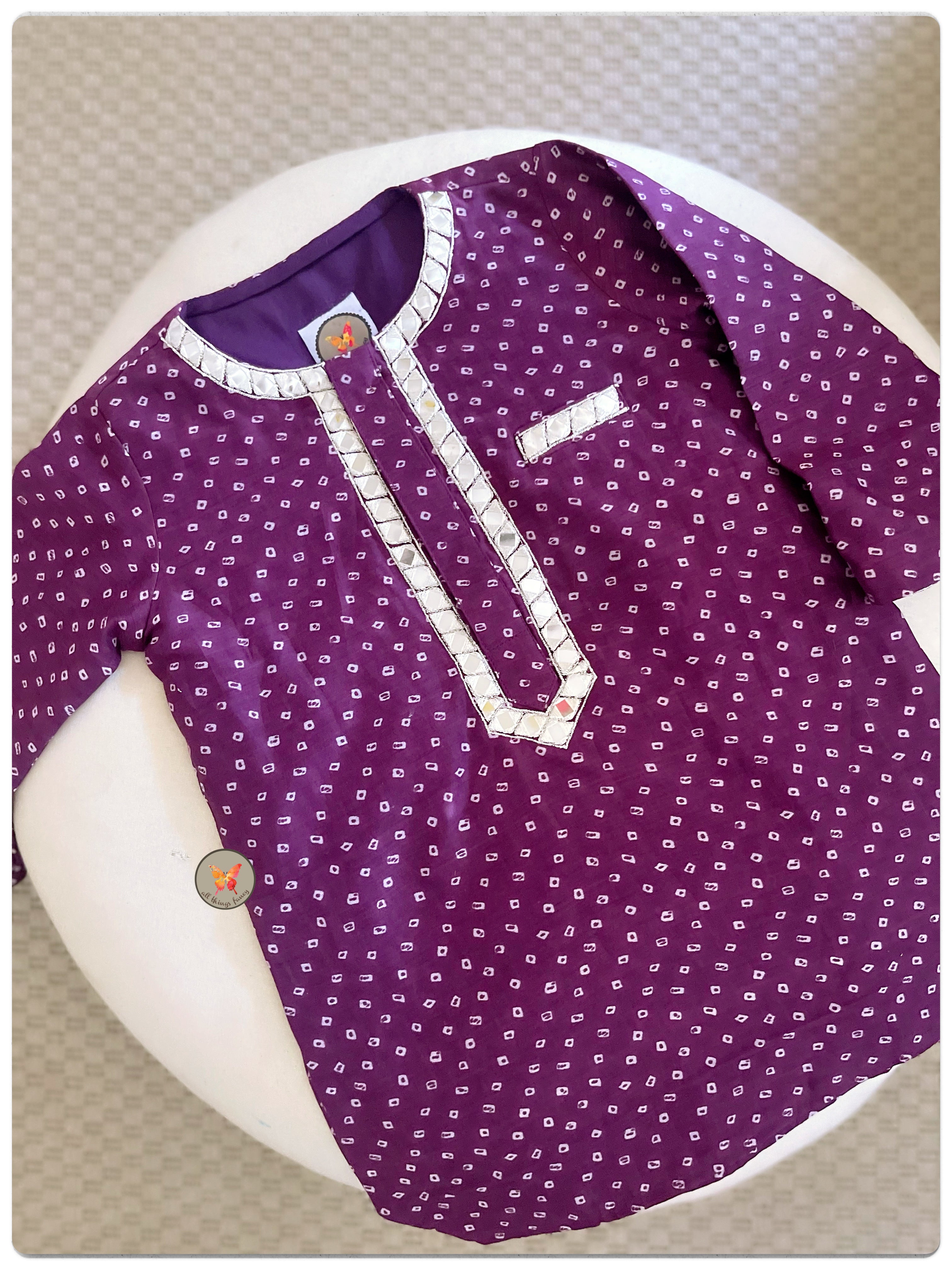 Mirrored Bandhani Kurta with pyjama- Baingani