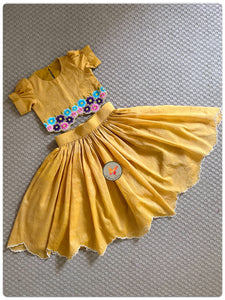 Embroidered Tissue Lehenga Set- Yellow