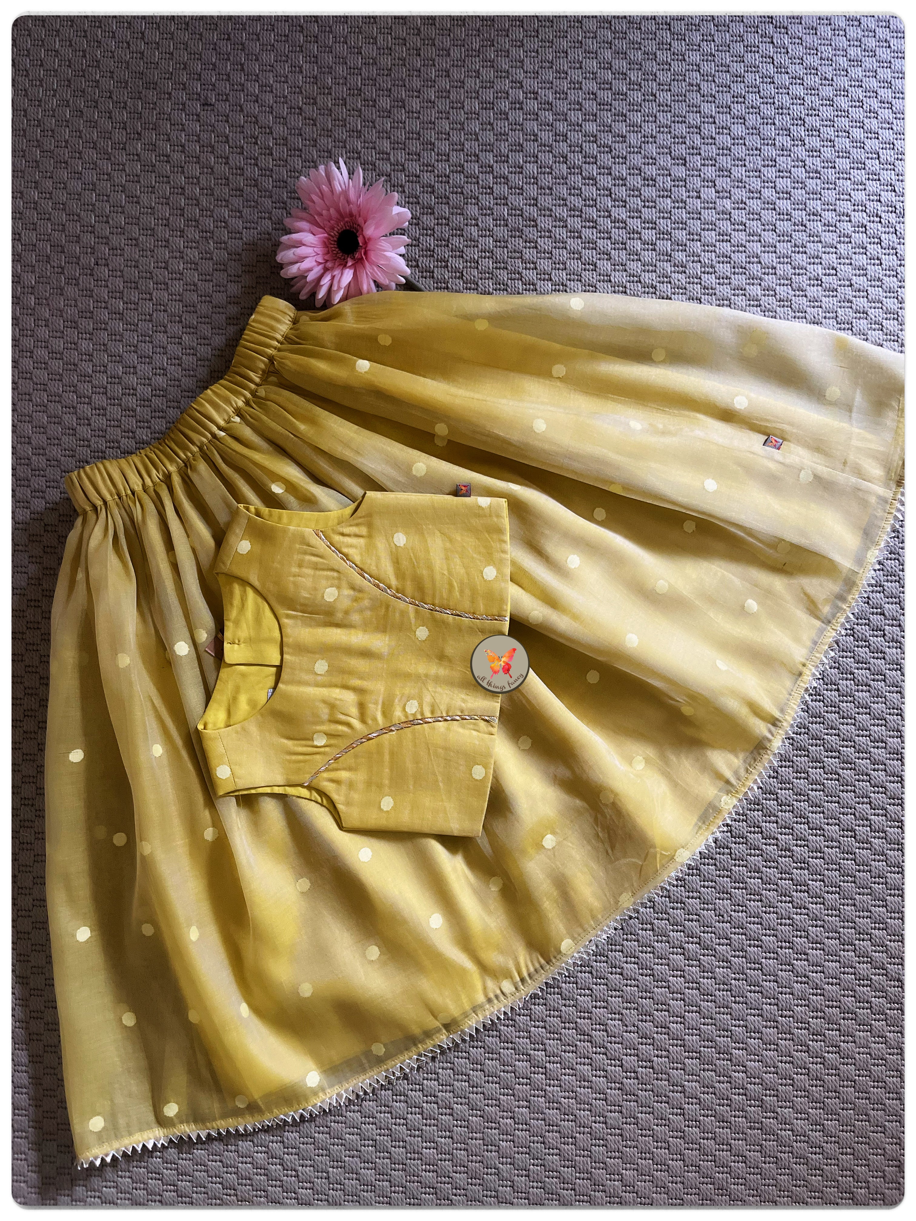 The Jamdani Weave Lehenga set- Mustard