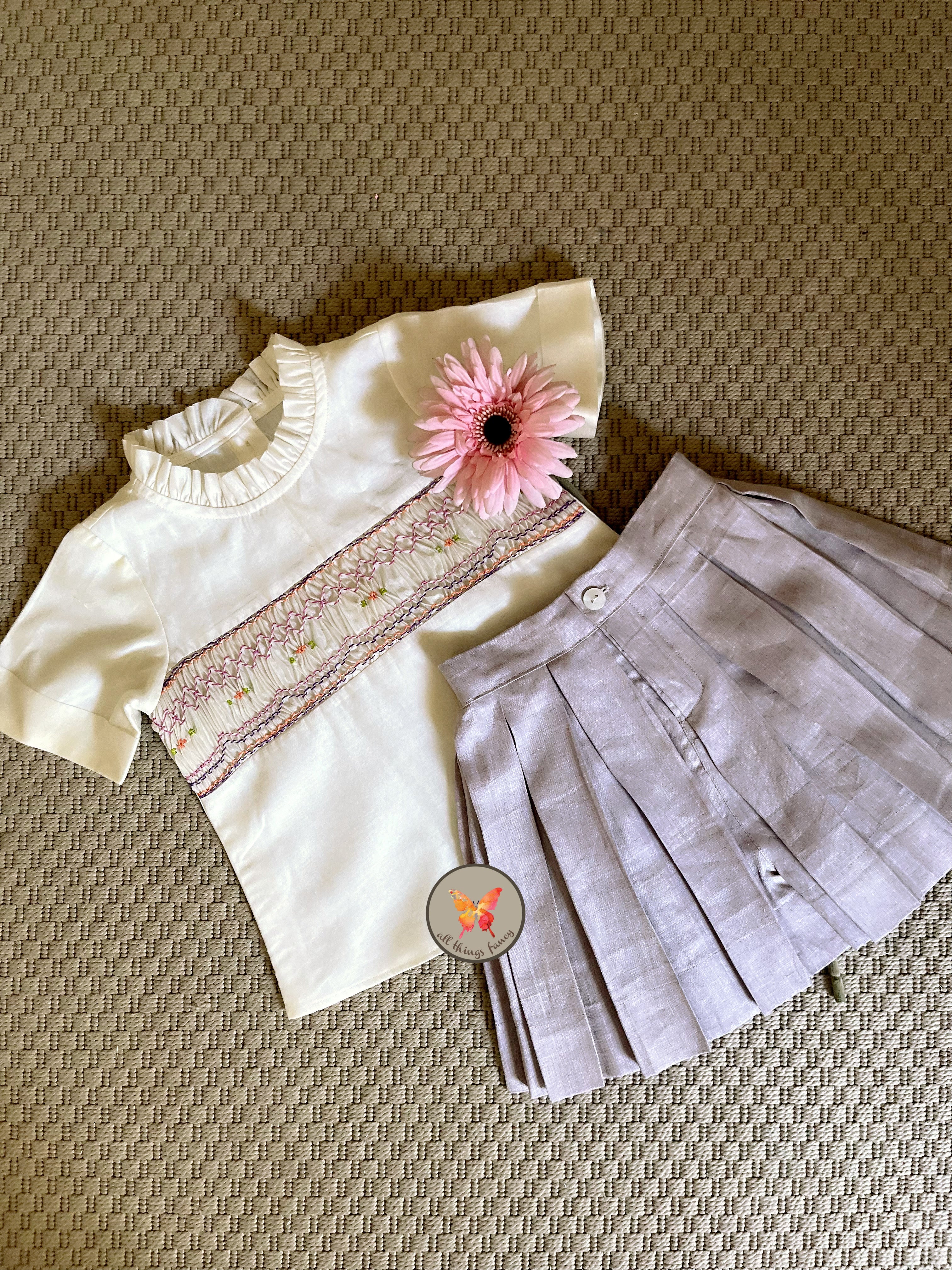 Handsmocked Lilac Skorts set