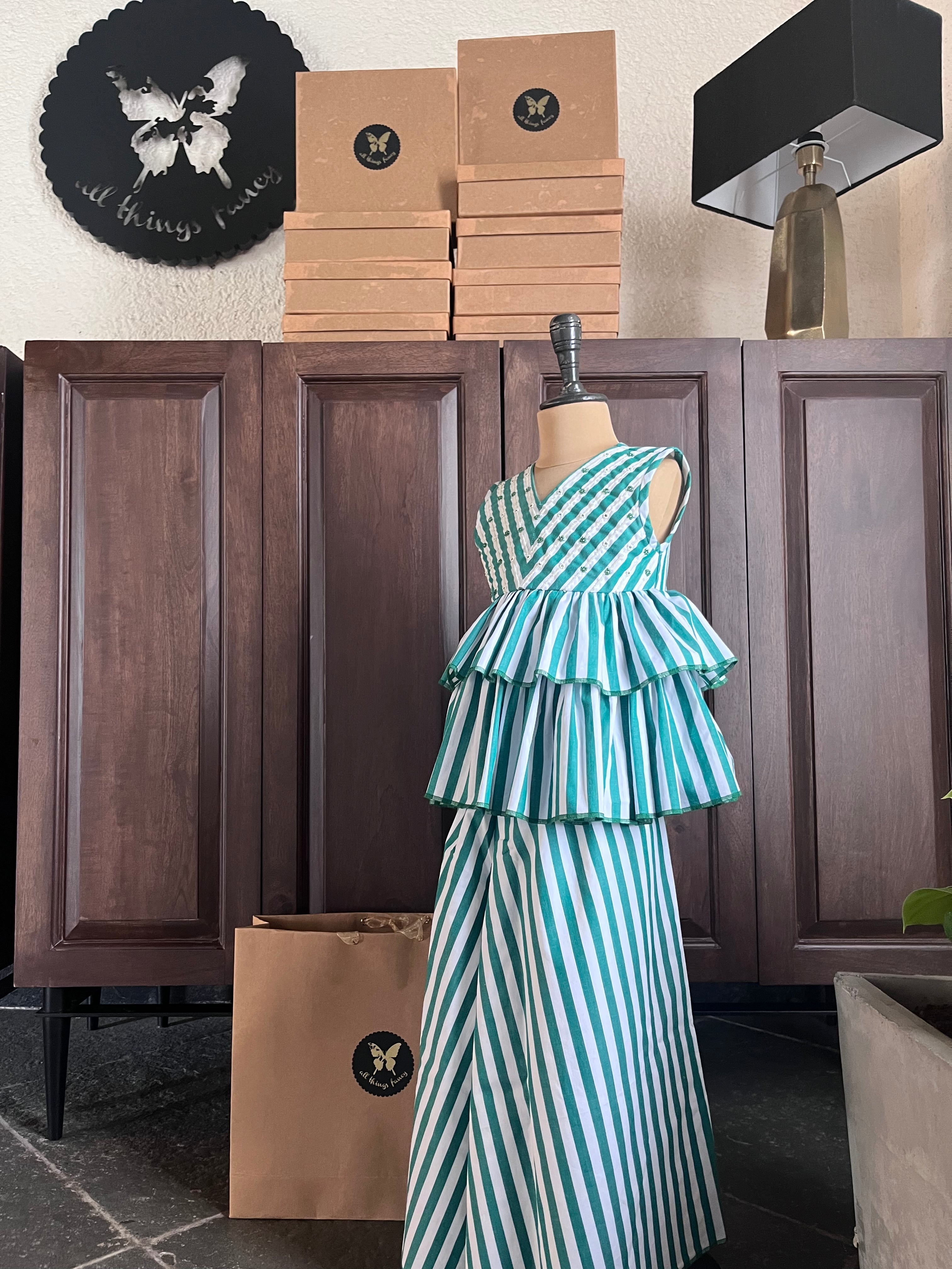 Striped Sharara Set - Green