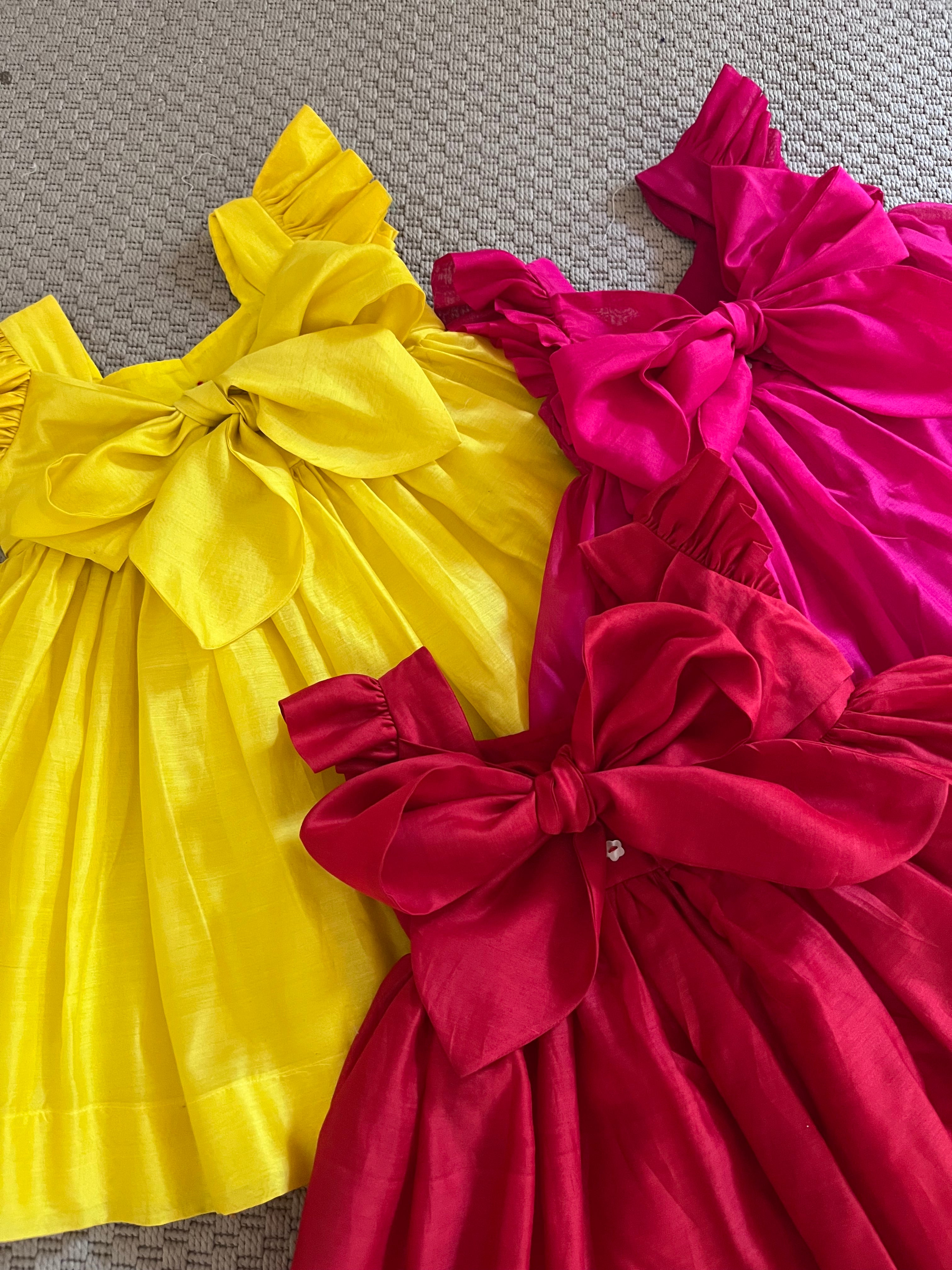 Honeycomb Bunny Tie Rosette Dress- Yellow