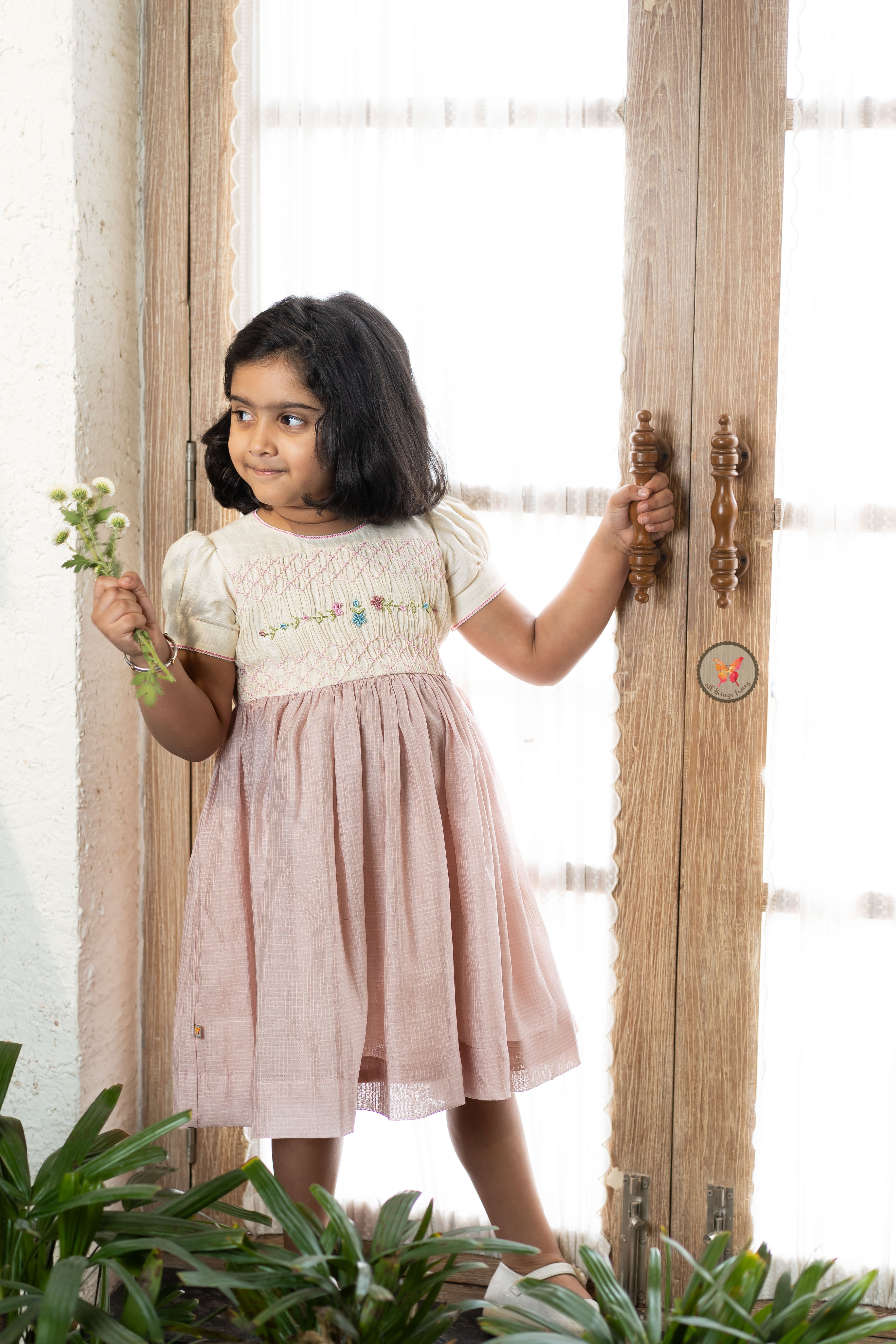 Classic Pink Checks Smocked Dress