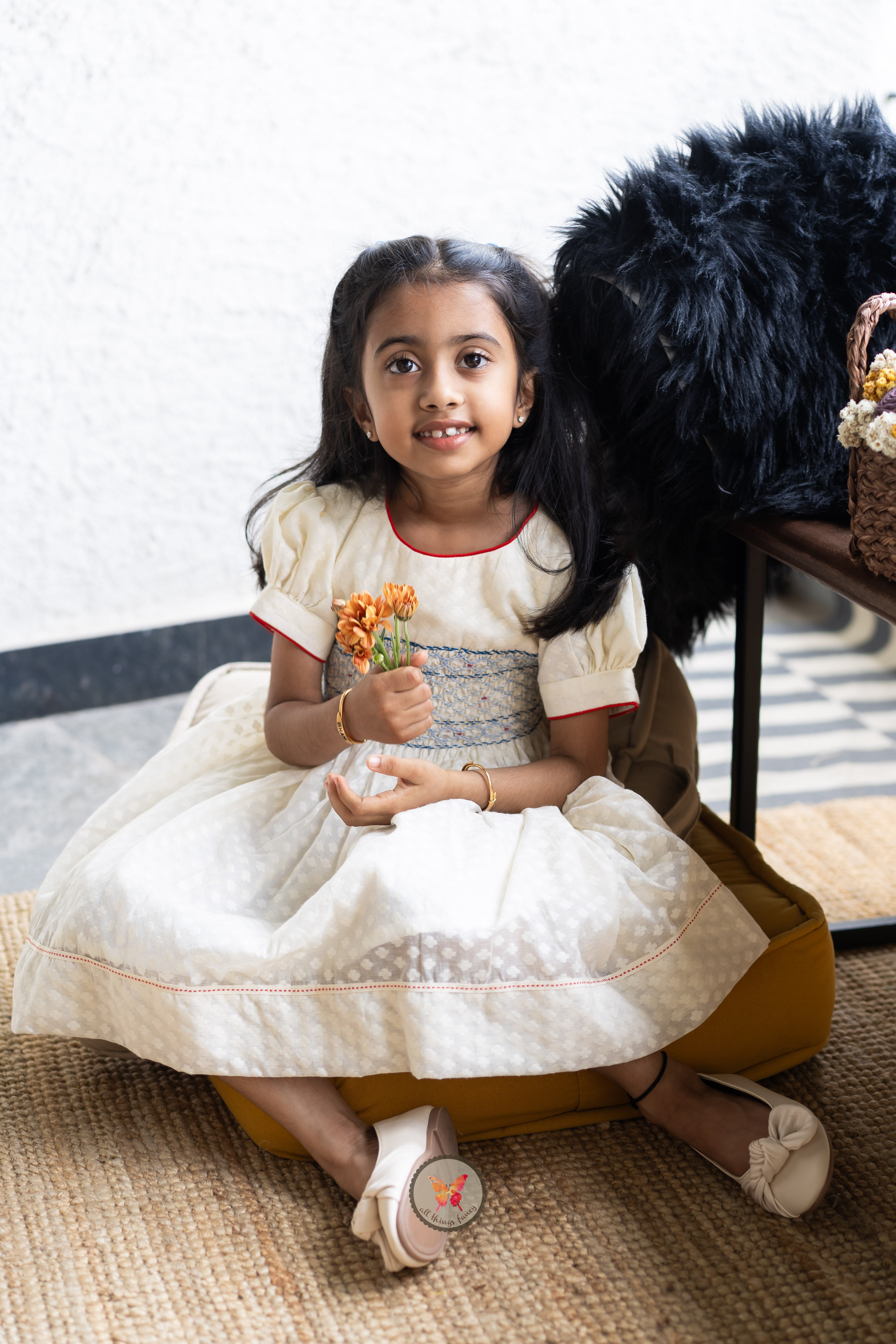 Textured Chanderi Handsmocked Frock