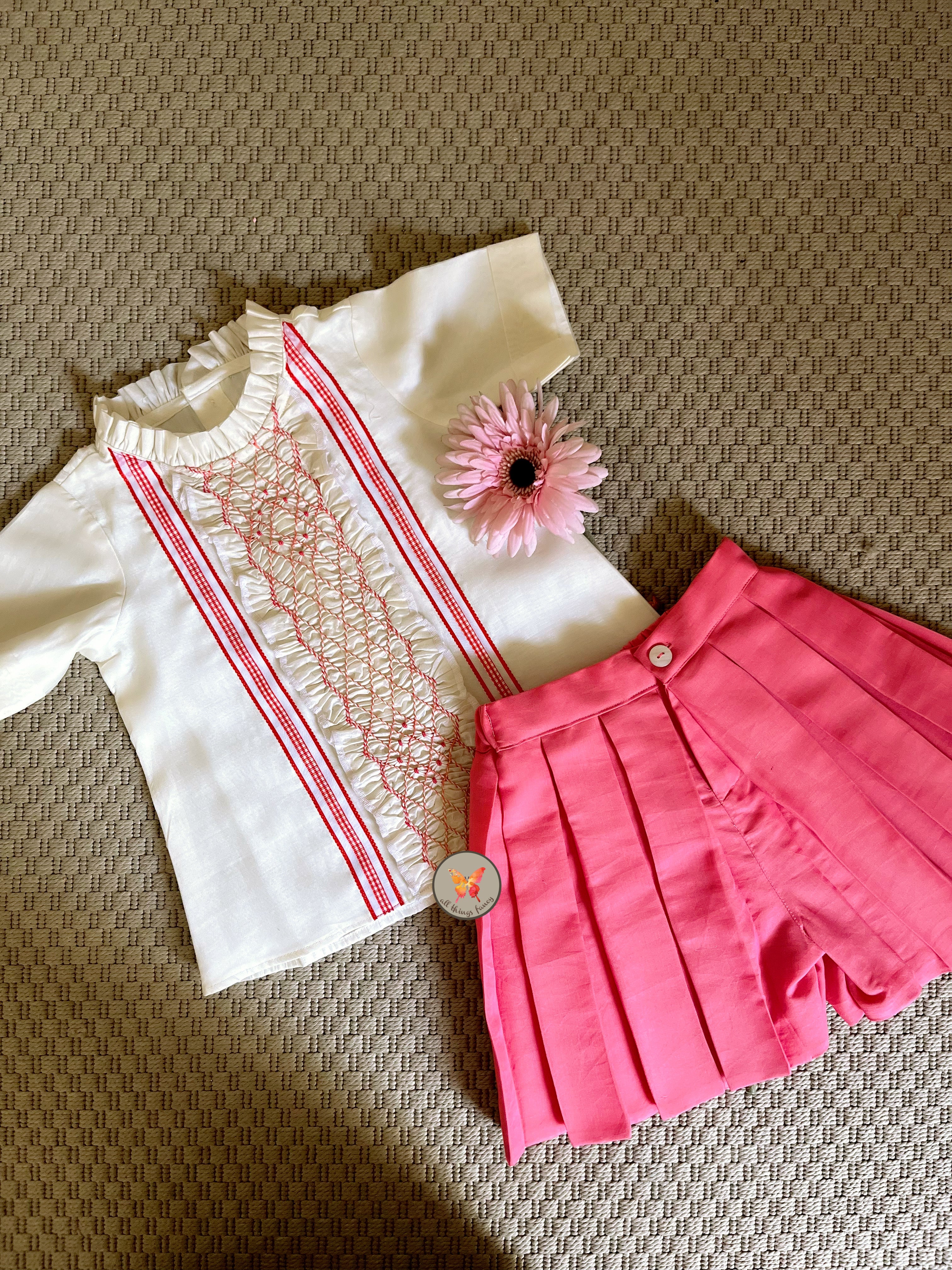 Handsmocked Candy Pink Skorts Set