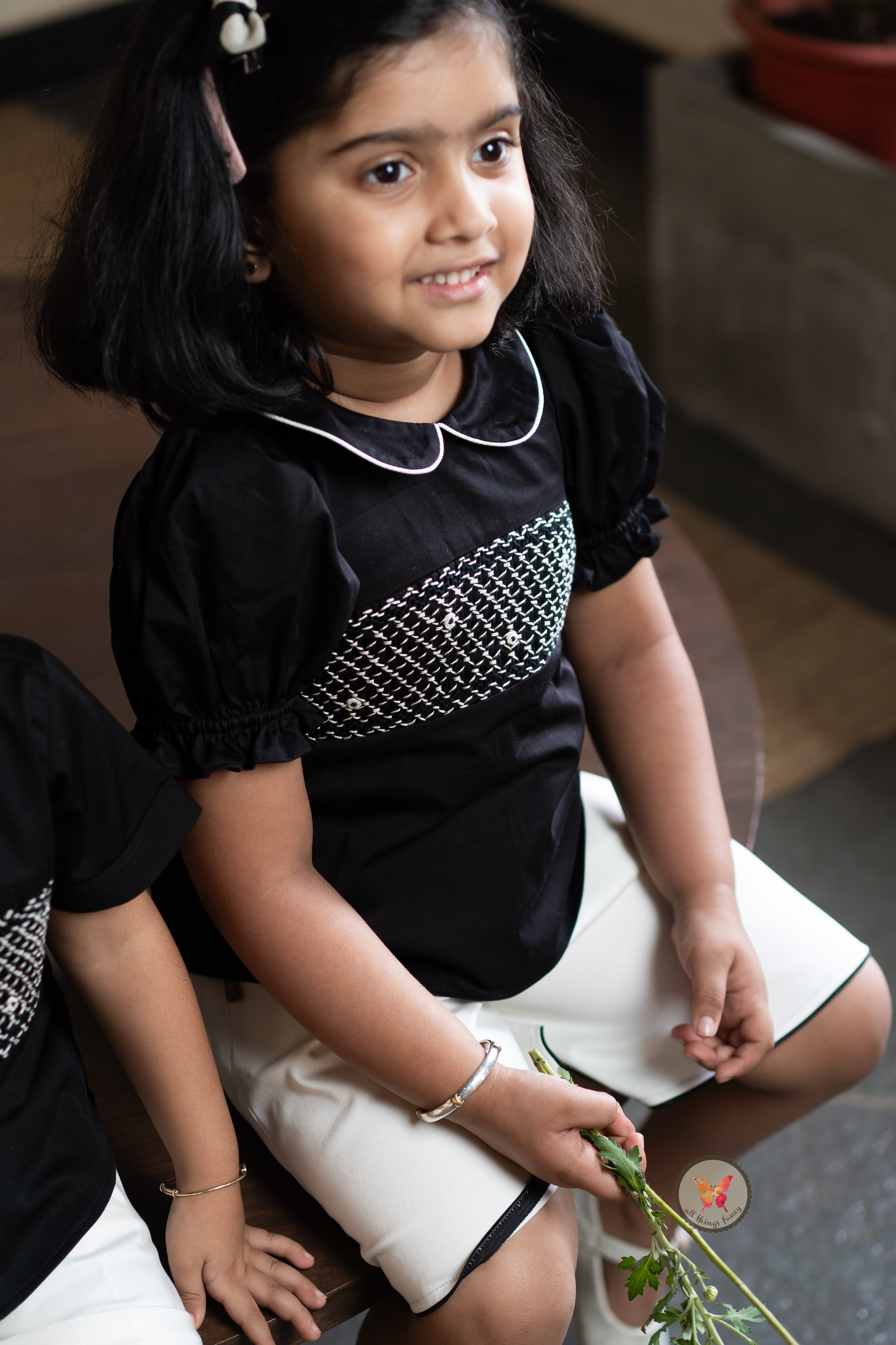 Monochrome Smocked Skorts Set