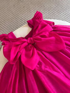 Honeycomb Bunny Tie Rosette Dress- Hot Pink