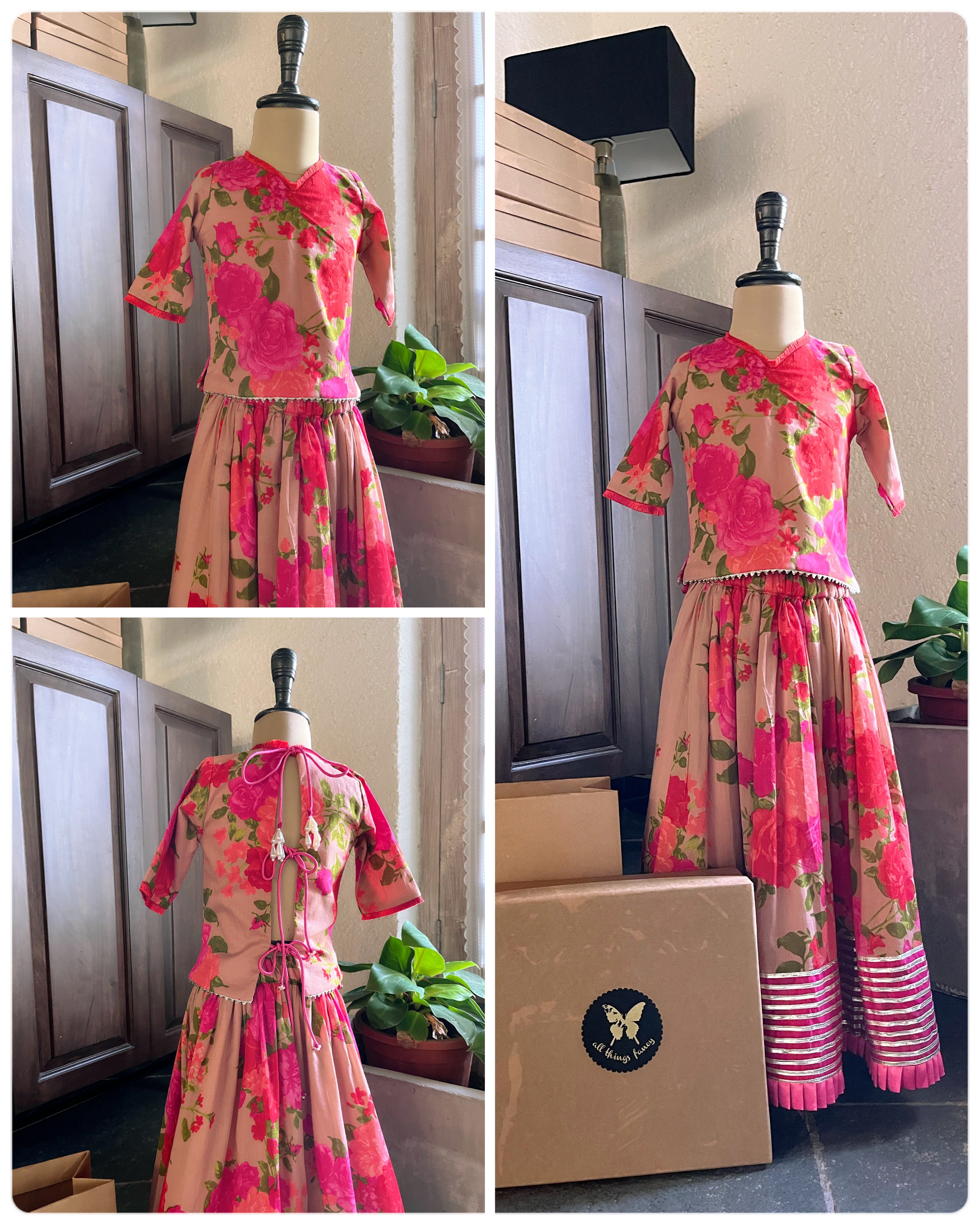 Mul Floral Lehenga- Gulkand