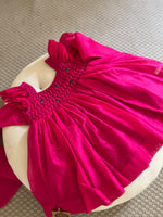 Load image into Gallery viewer, Honeycomb Bunny Tie Rosette Dress- Hot Pink
