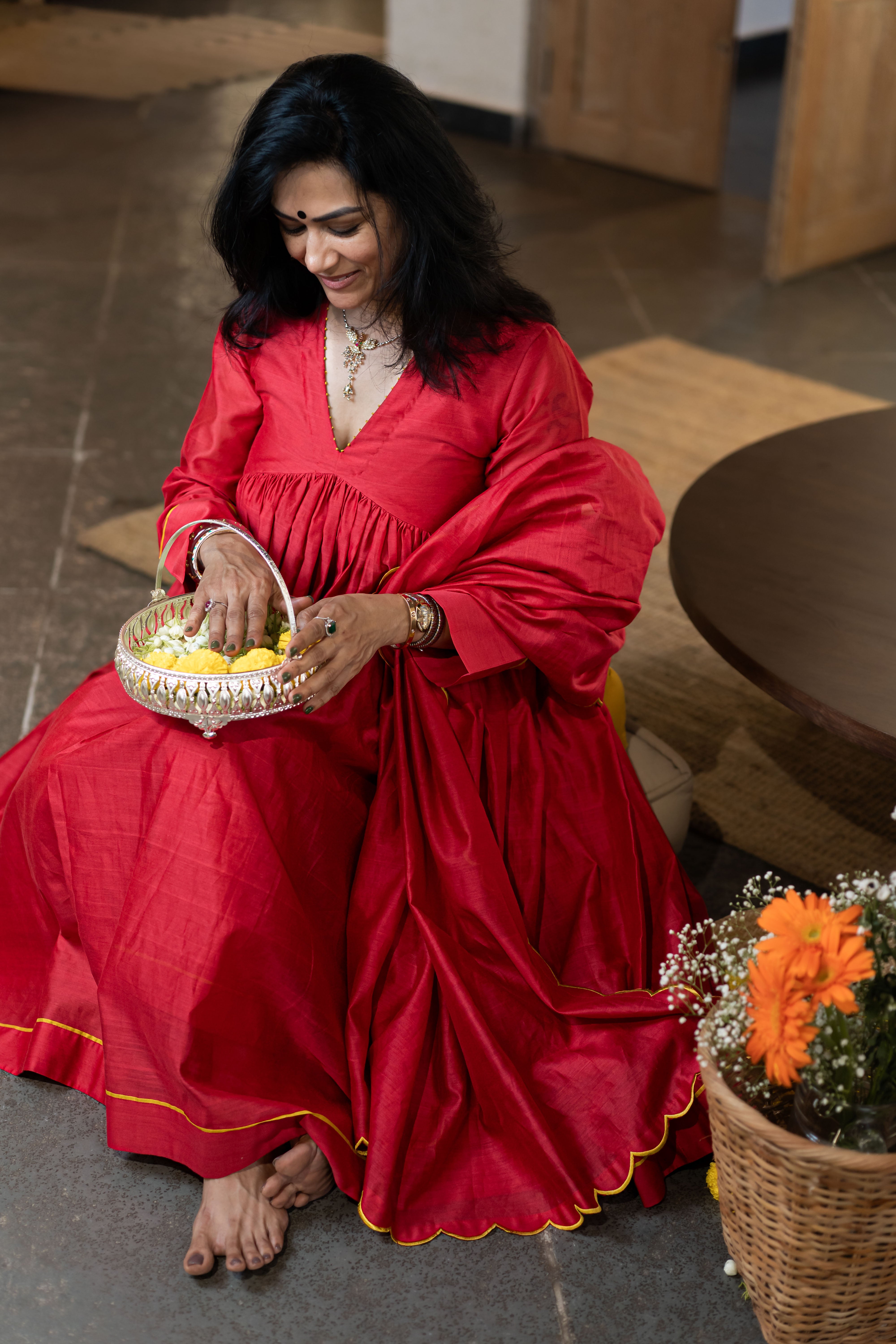 Gherewala Kurta Set- Ruby Red