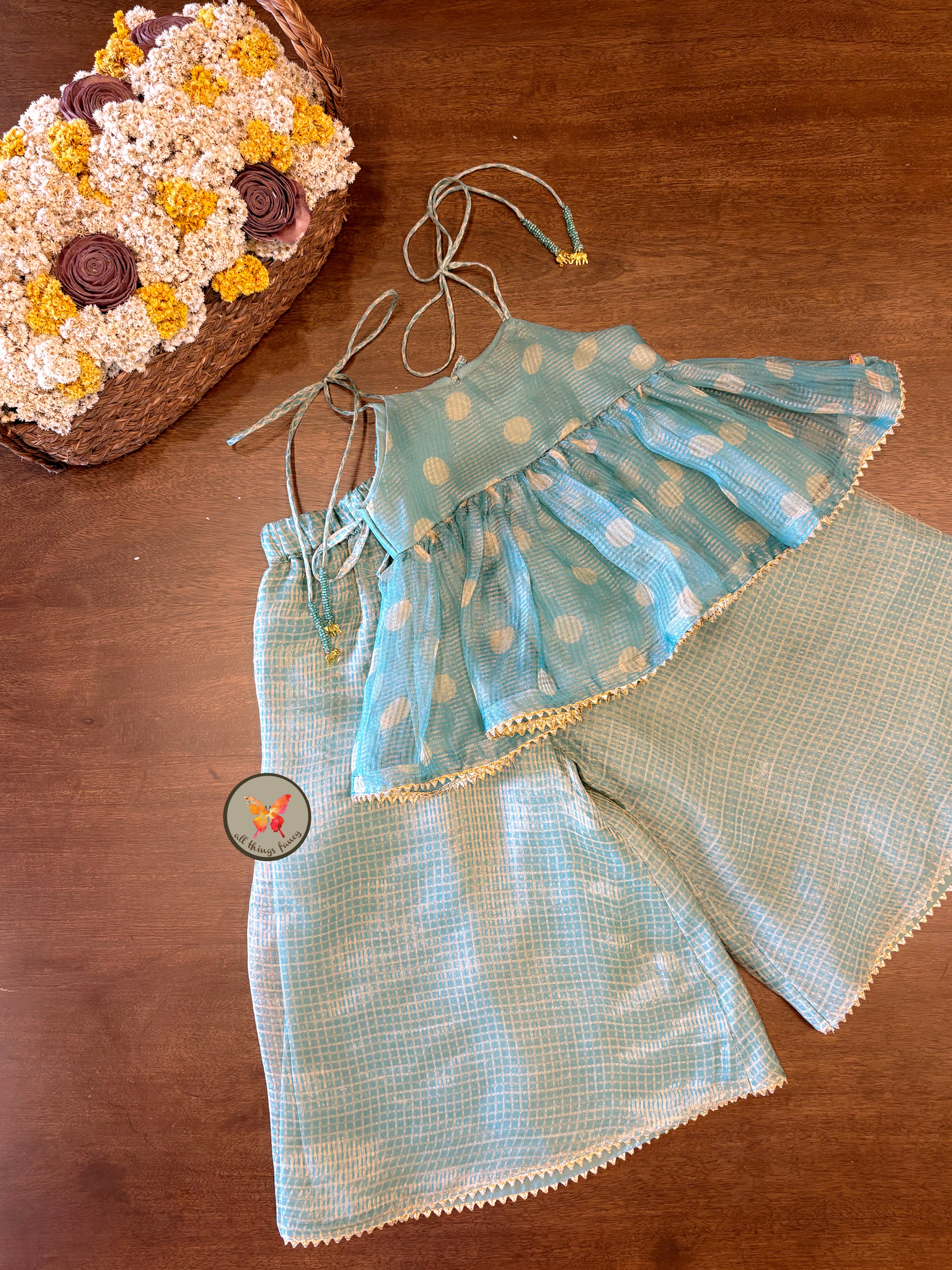 Festive Polka & Checks set- Blue