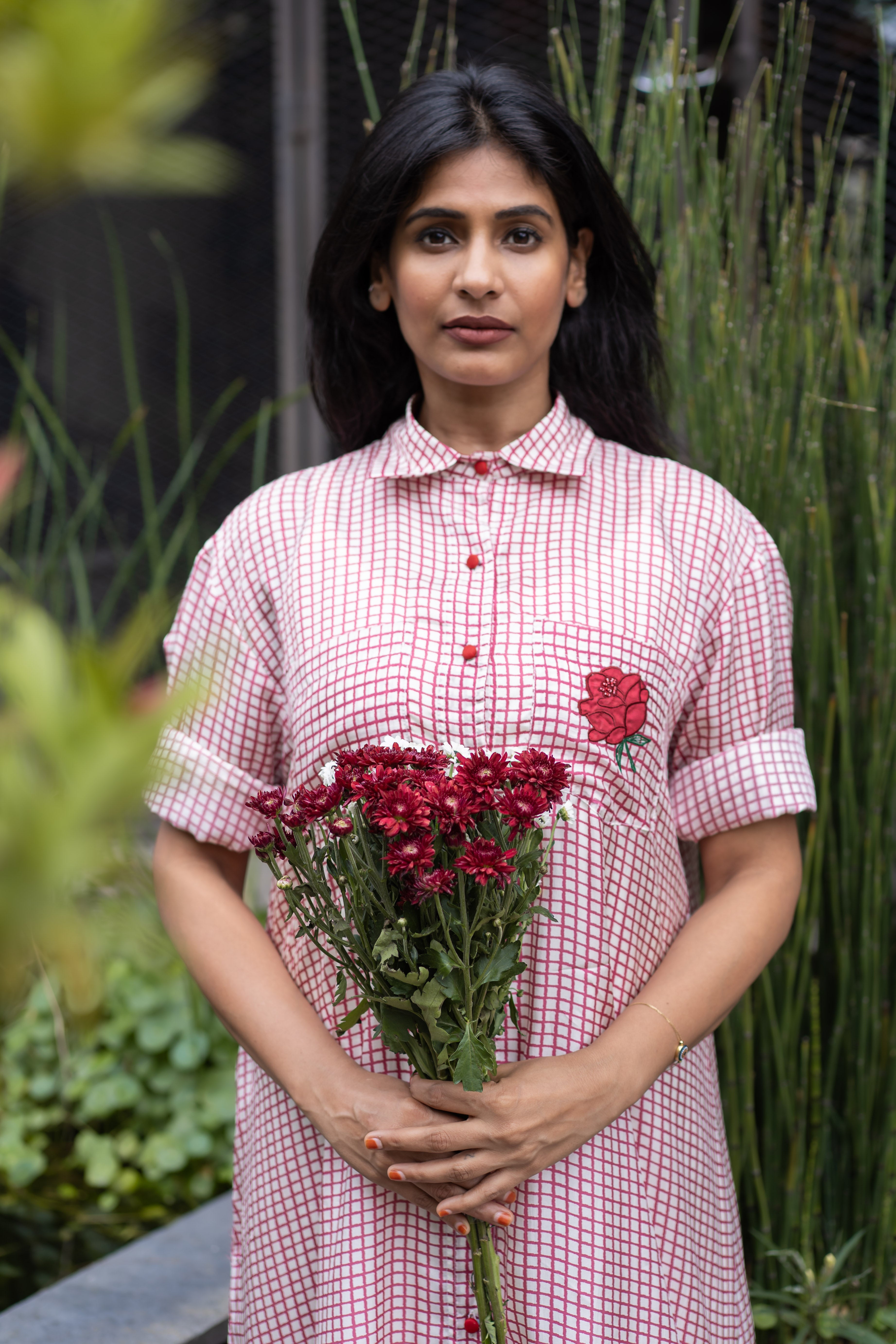 Red Checkered Shirt Dress