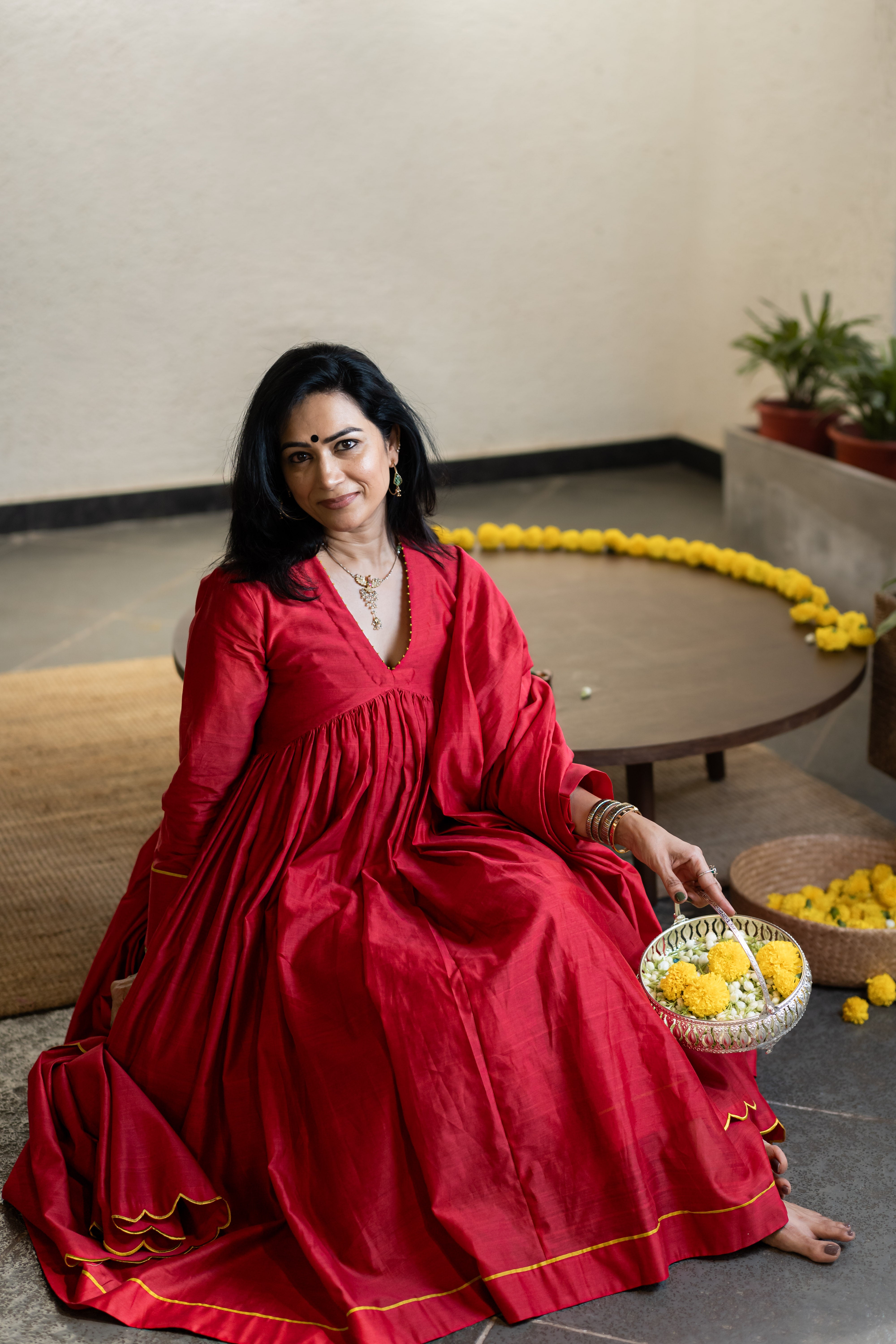 Gherewala Kurta Set- Ruby Red