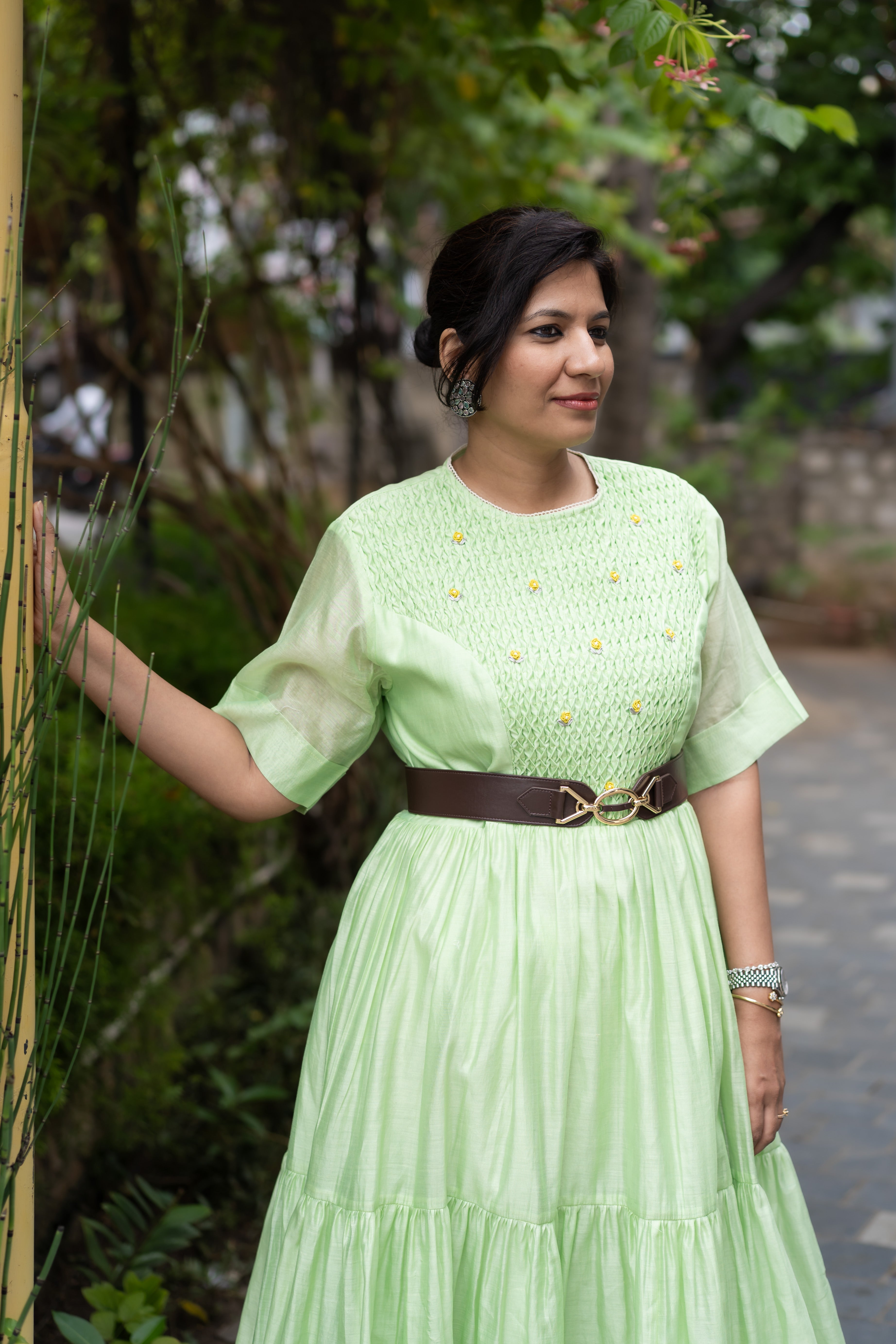 Honeycomb Tiered Dress- Mint Sorbet