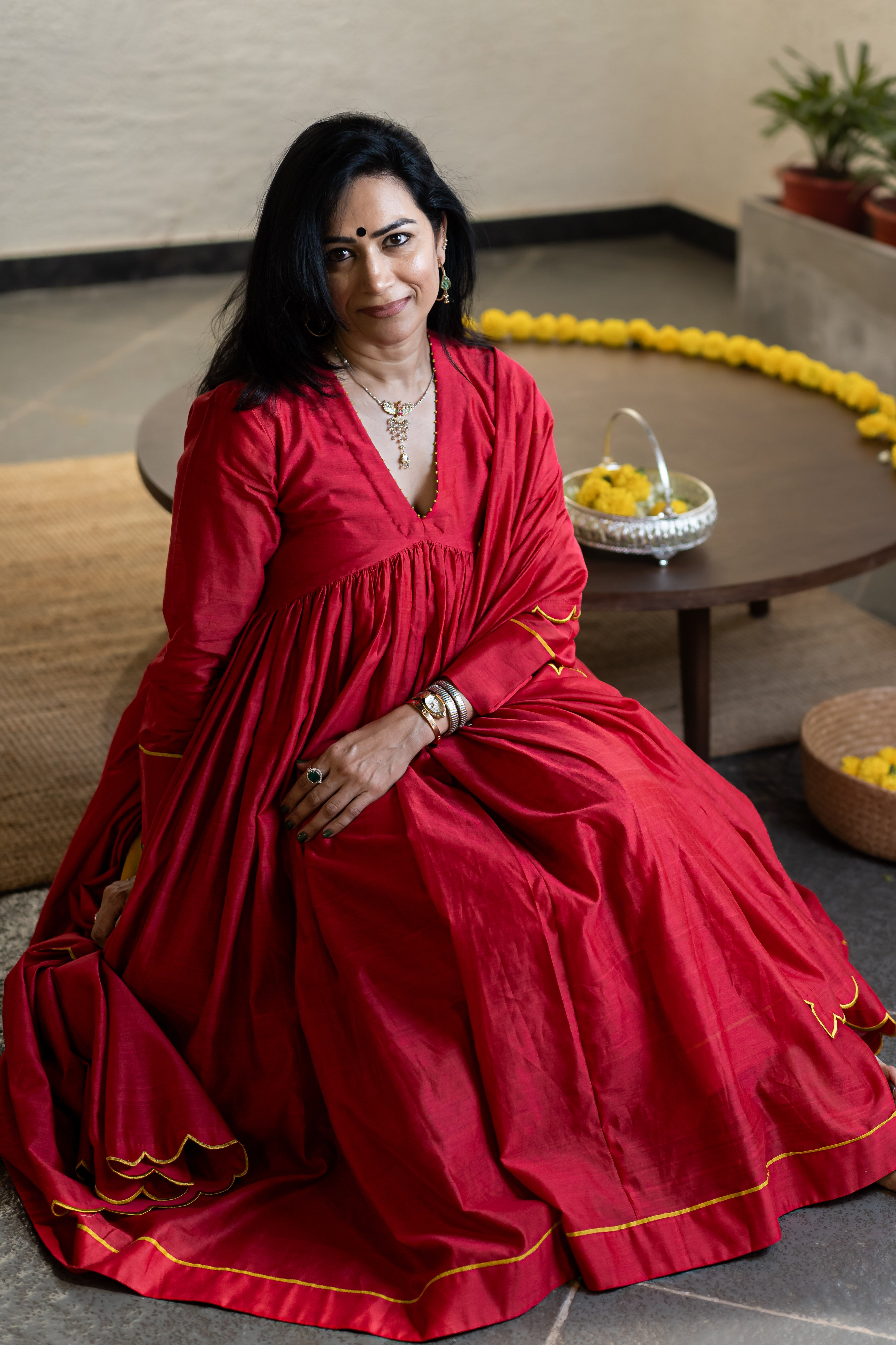Gherewala Kurta Set- Ruby Red