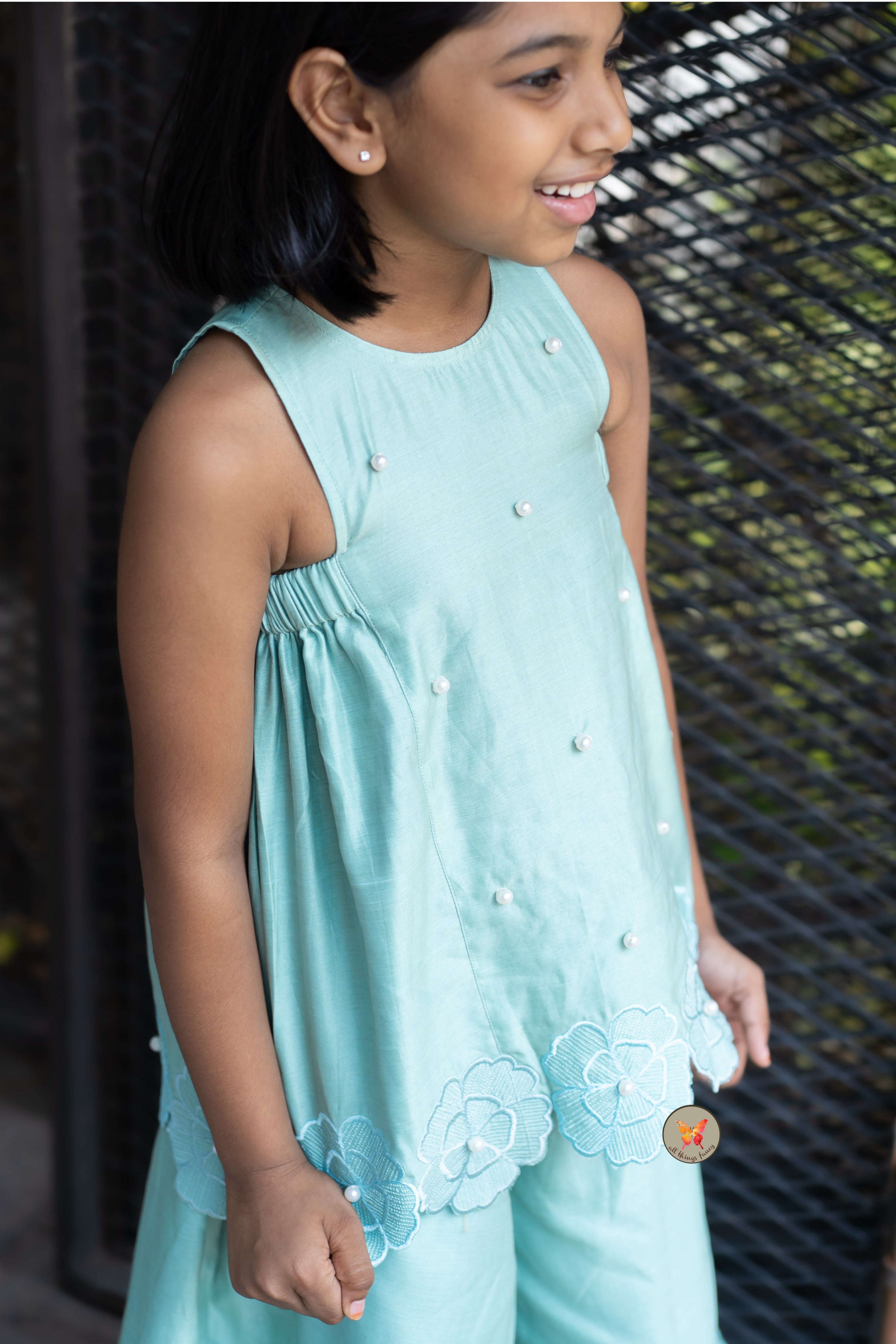 The Phool Sharara Set - Soft Teal