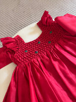 Load image into Gallery viewer, Honeycomb Bunny Tie Rosette Dress- Red
