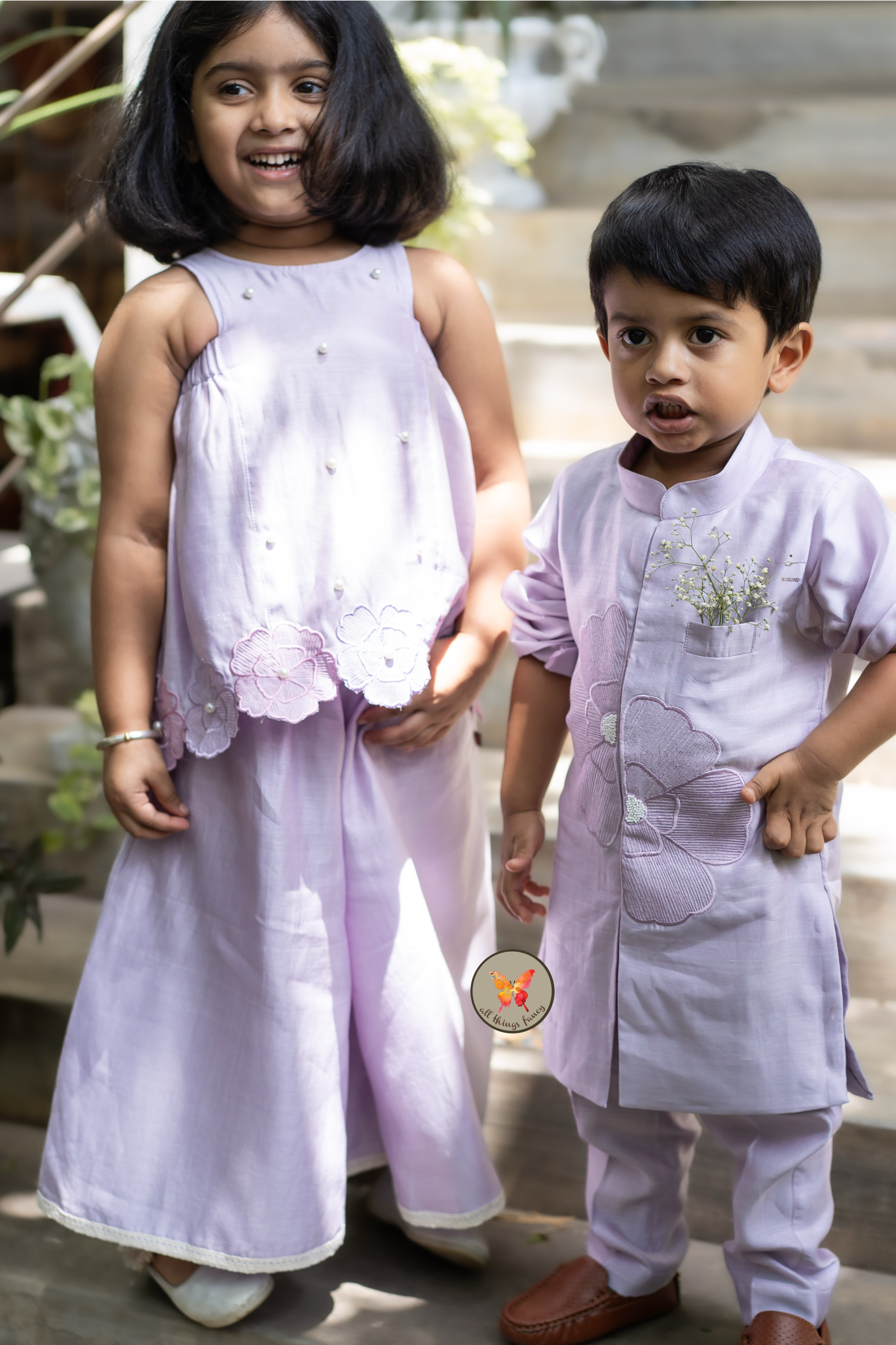 The Phool Kurta Set - Lavender
