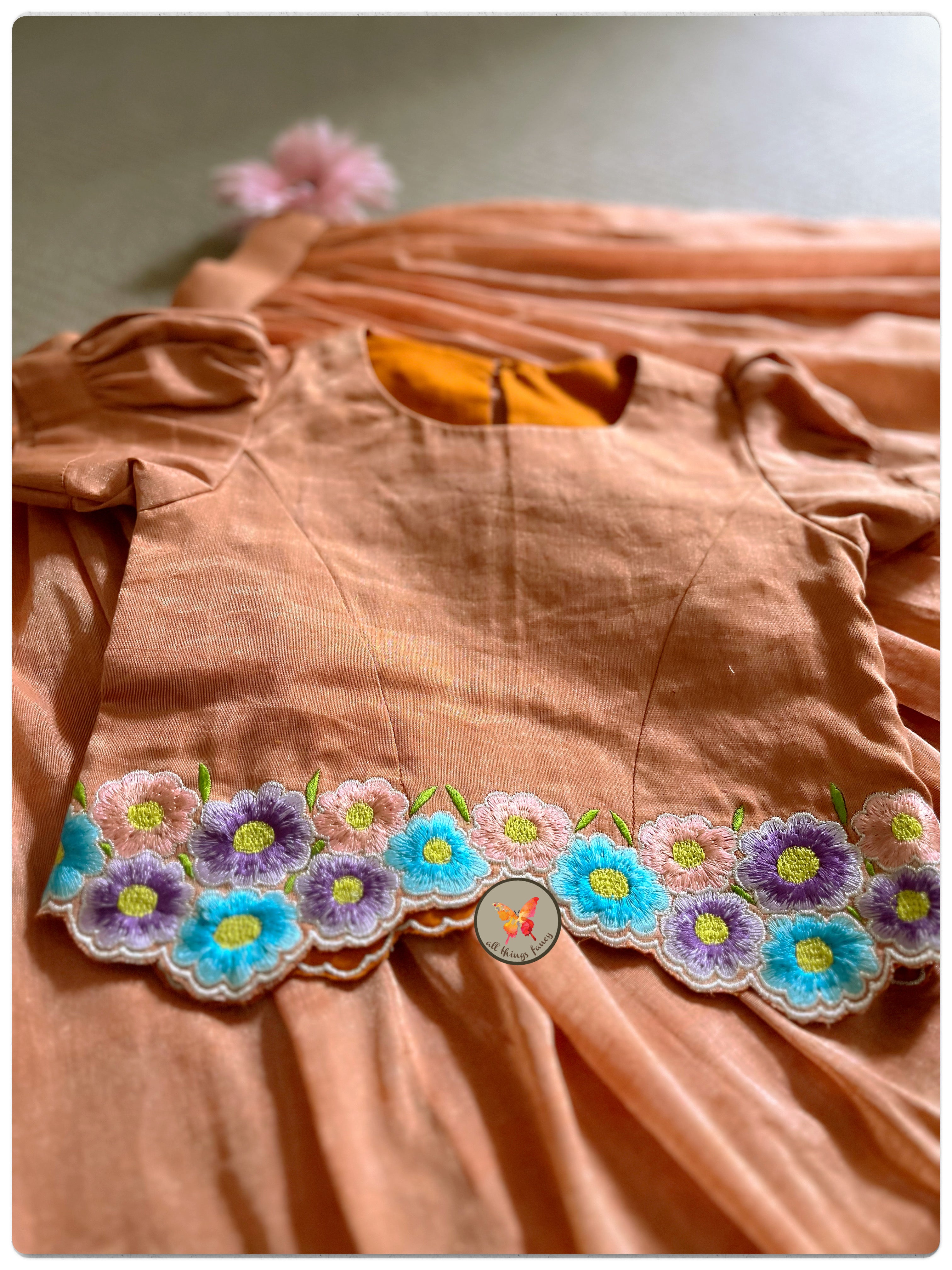 Embroidered Tissue Lehenga set- Sunset orange