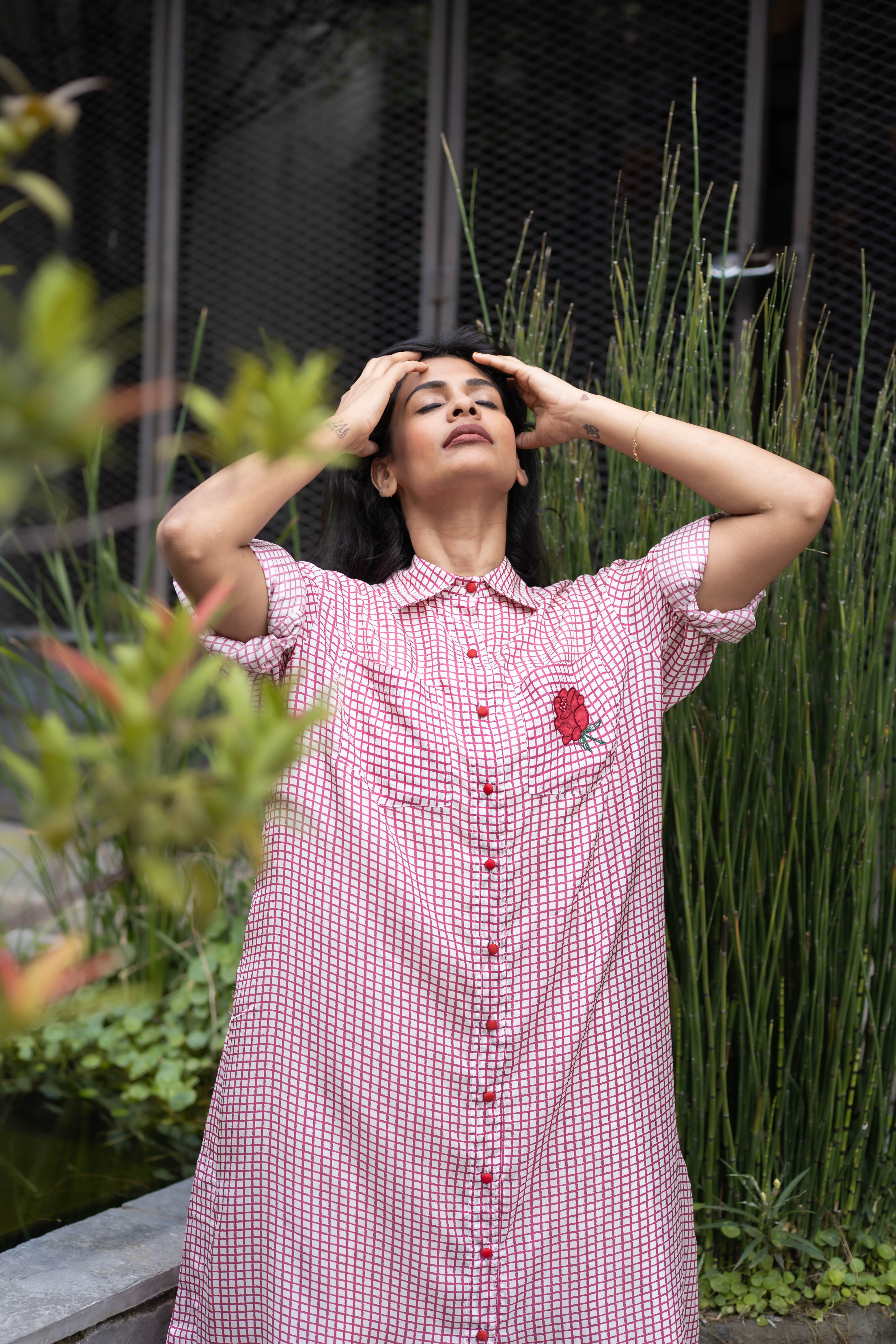 Red Checkered Shirt Dress