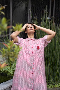 Red Checkered Shirt Dress