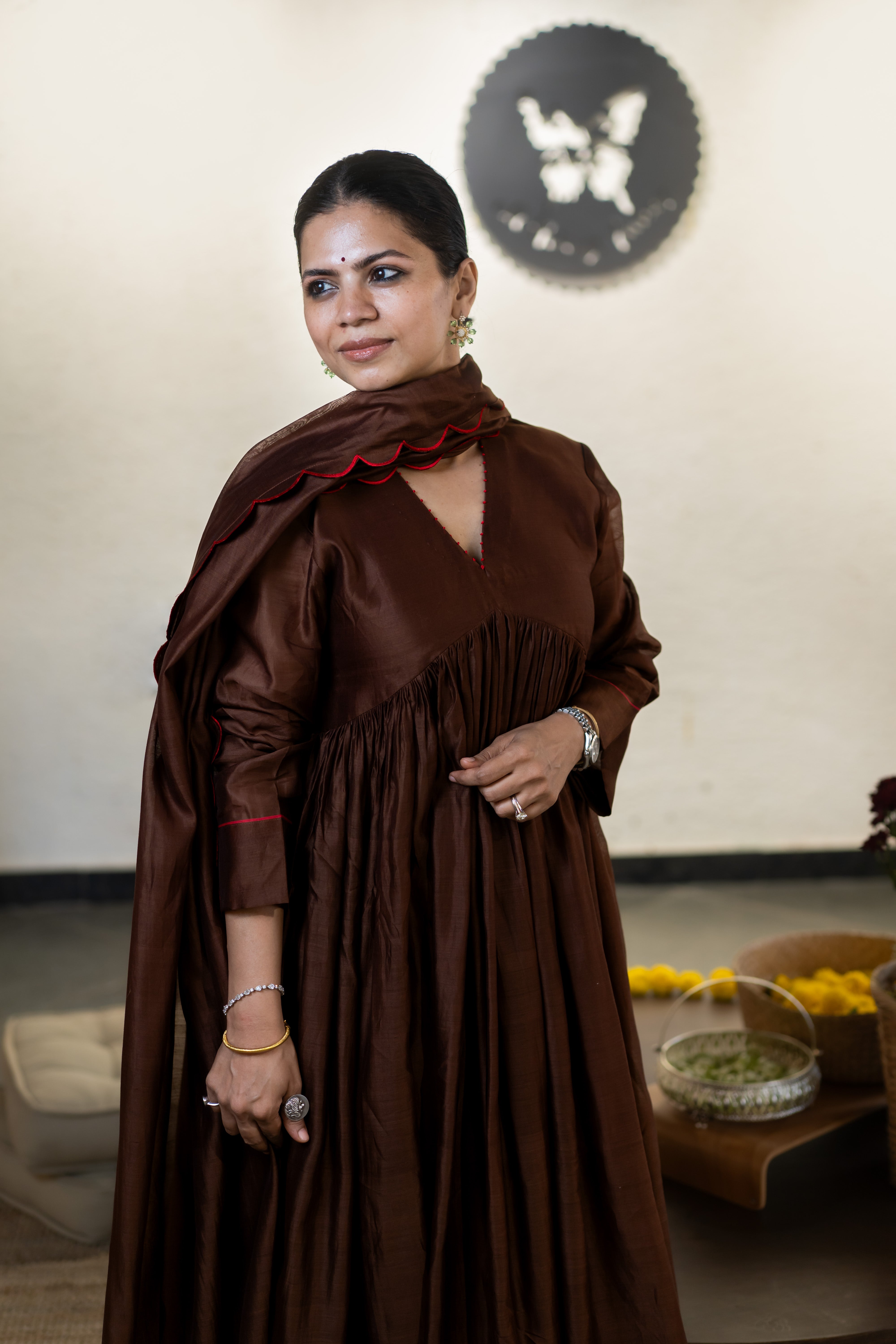 Gherewala Kurta Set- Brown Garnet