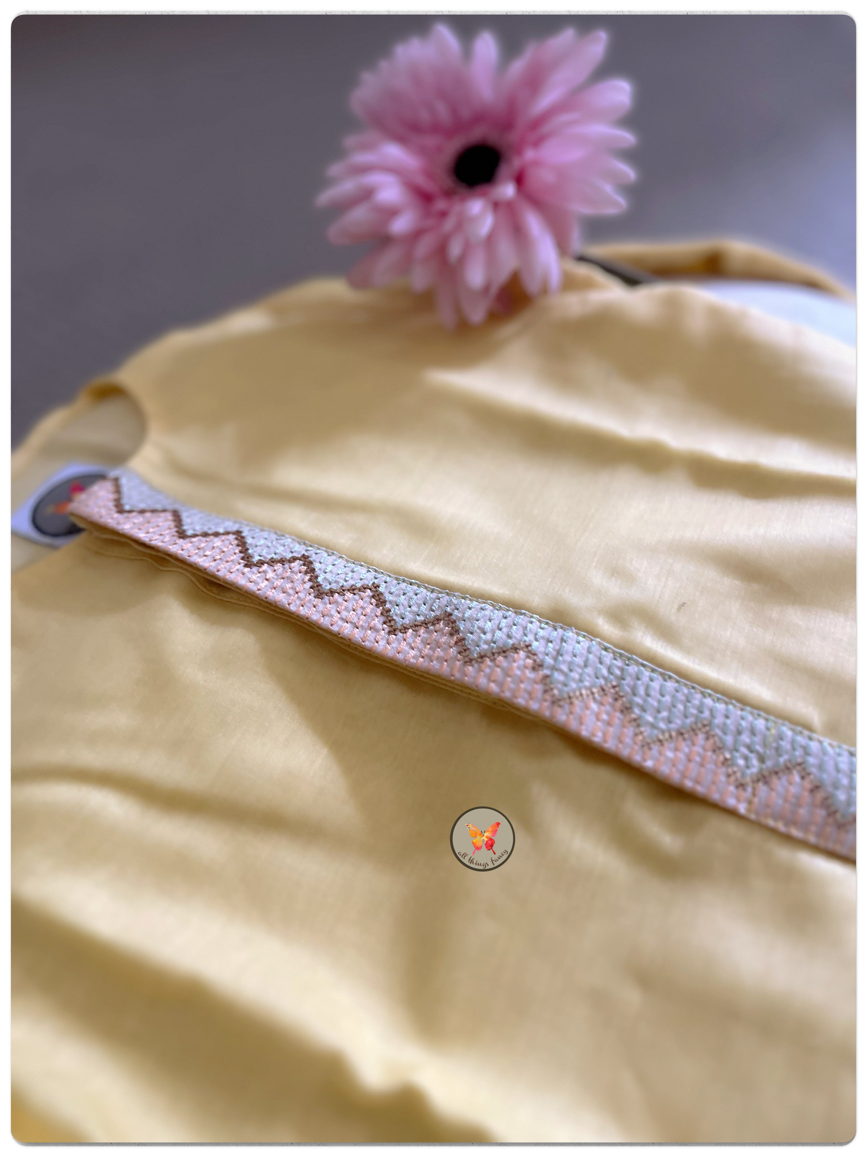 Zigzag Kantha Kurta Set- Yellow