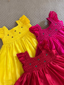 Honeycomb Bunny Tie Rosette Dress- Yellow