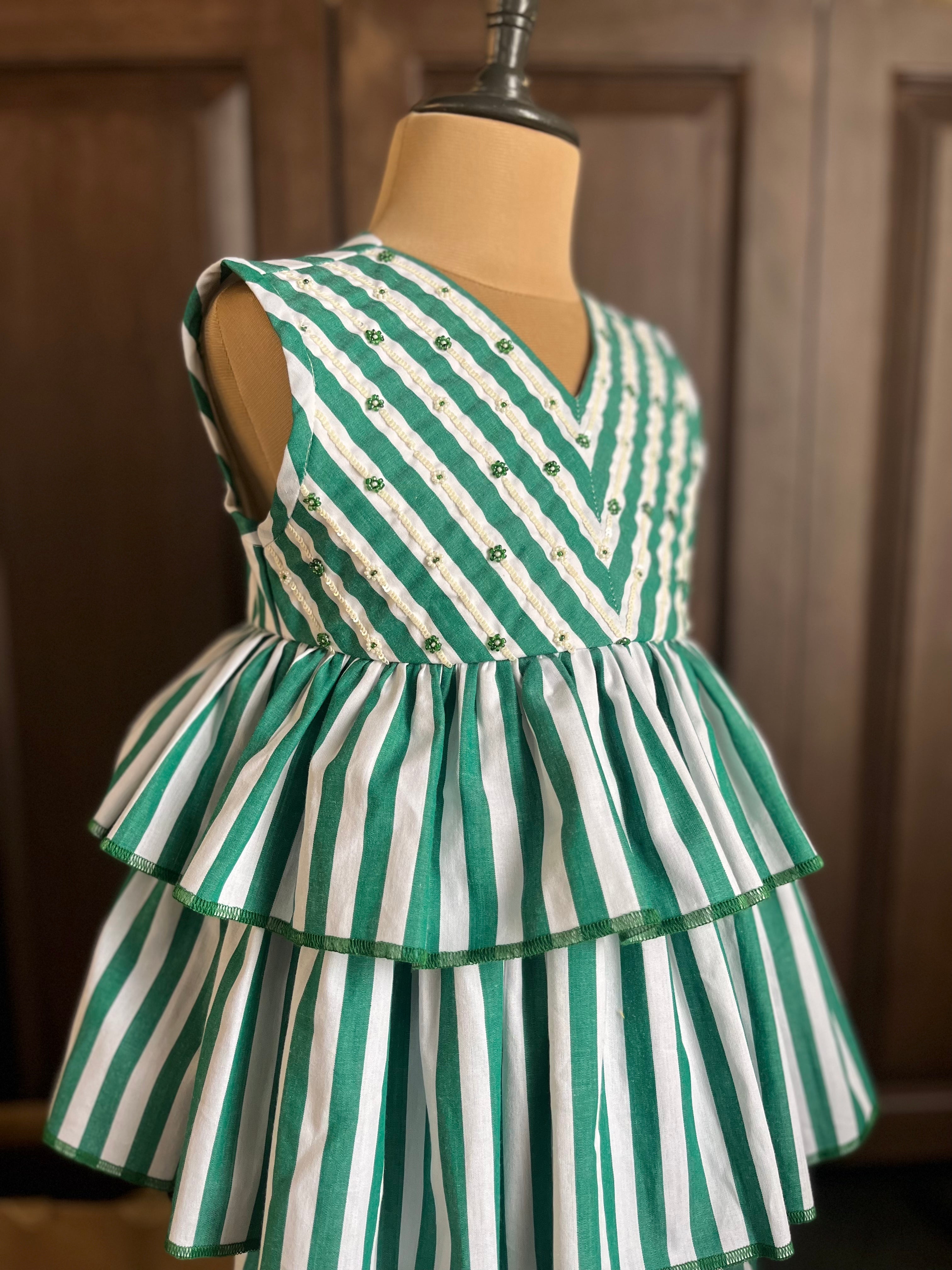 Striped Sharara Set - Green