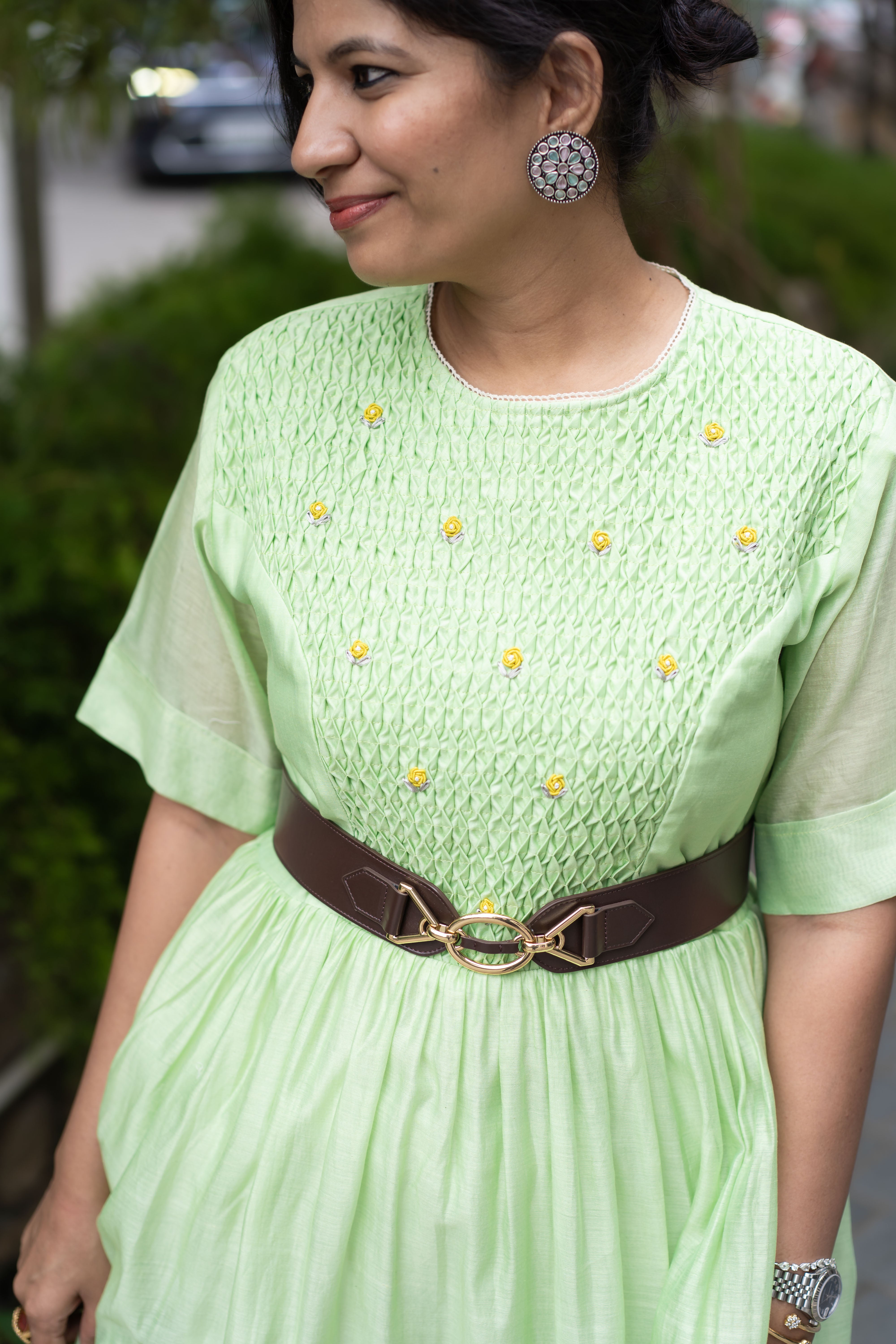 Honeycomb Tiered Dress- Mint Sorbet