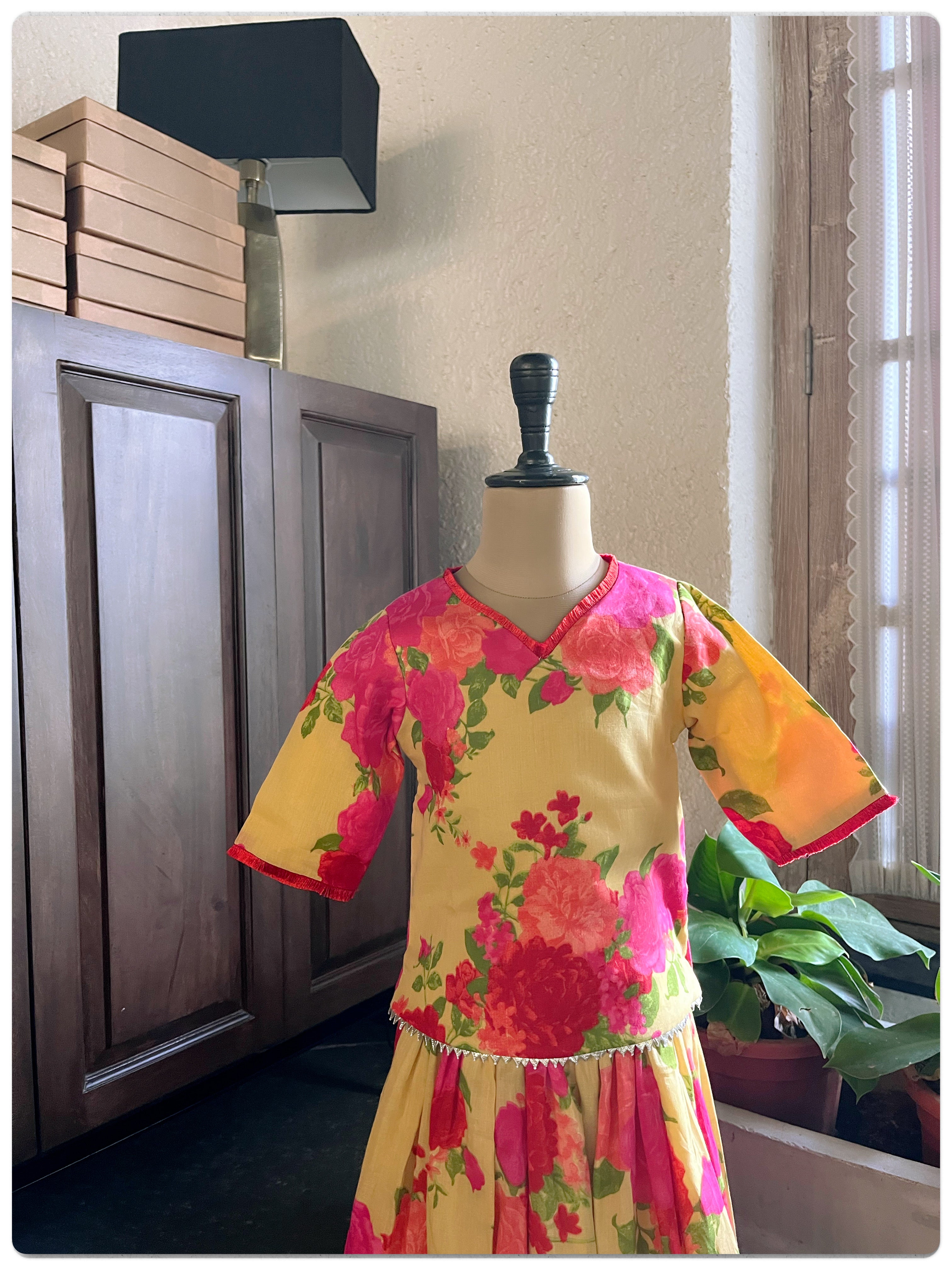 Mul Floral Lehenga set- Turmeric