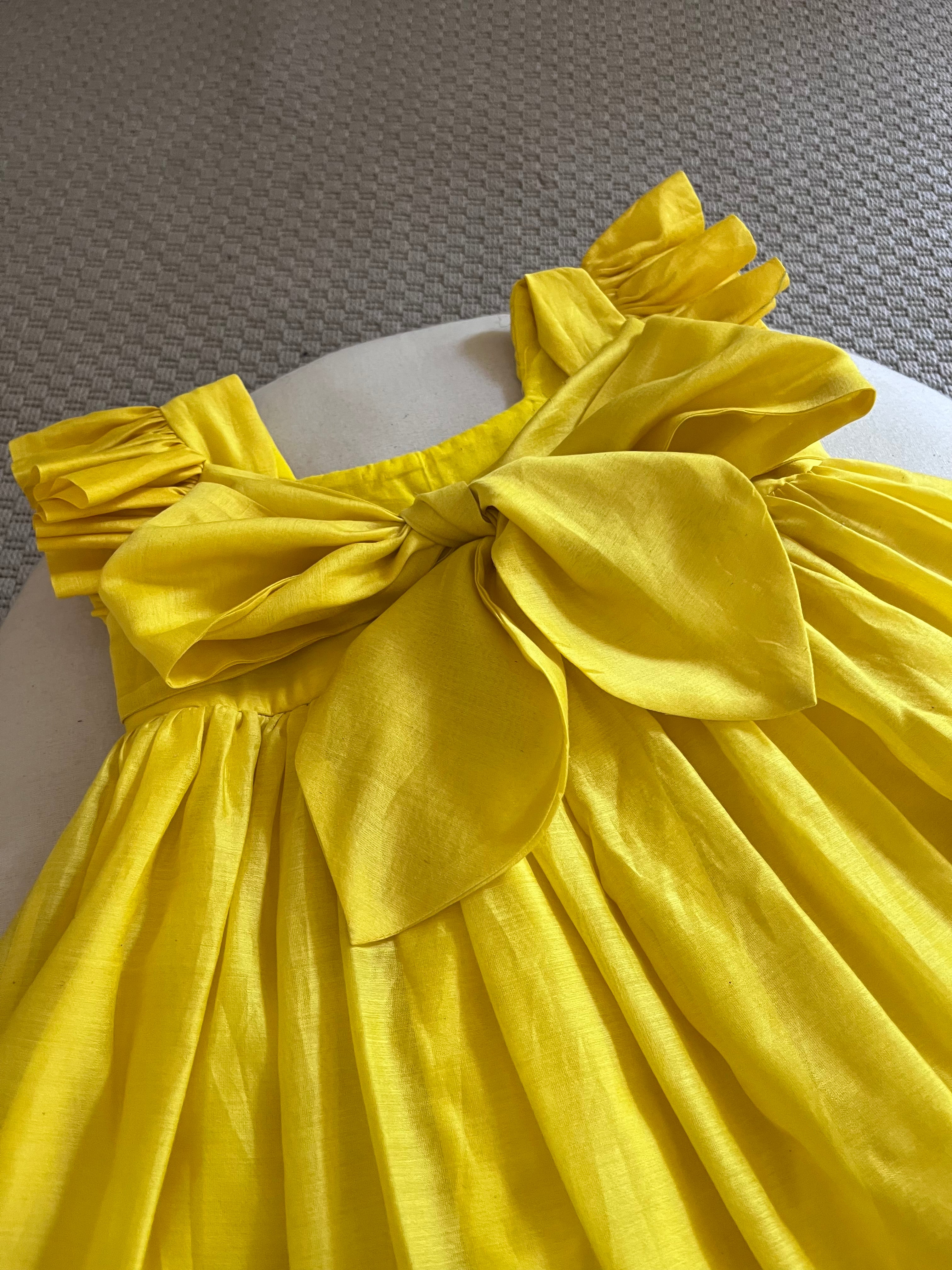 Honeycomb Bunny Tie Rosette Dress- Yellow