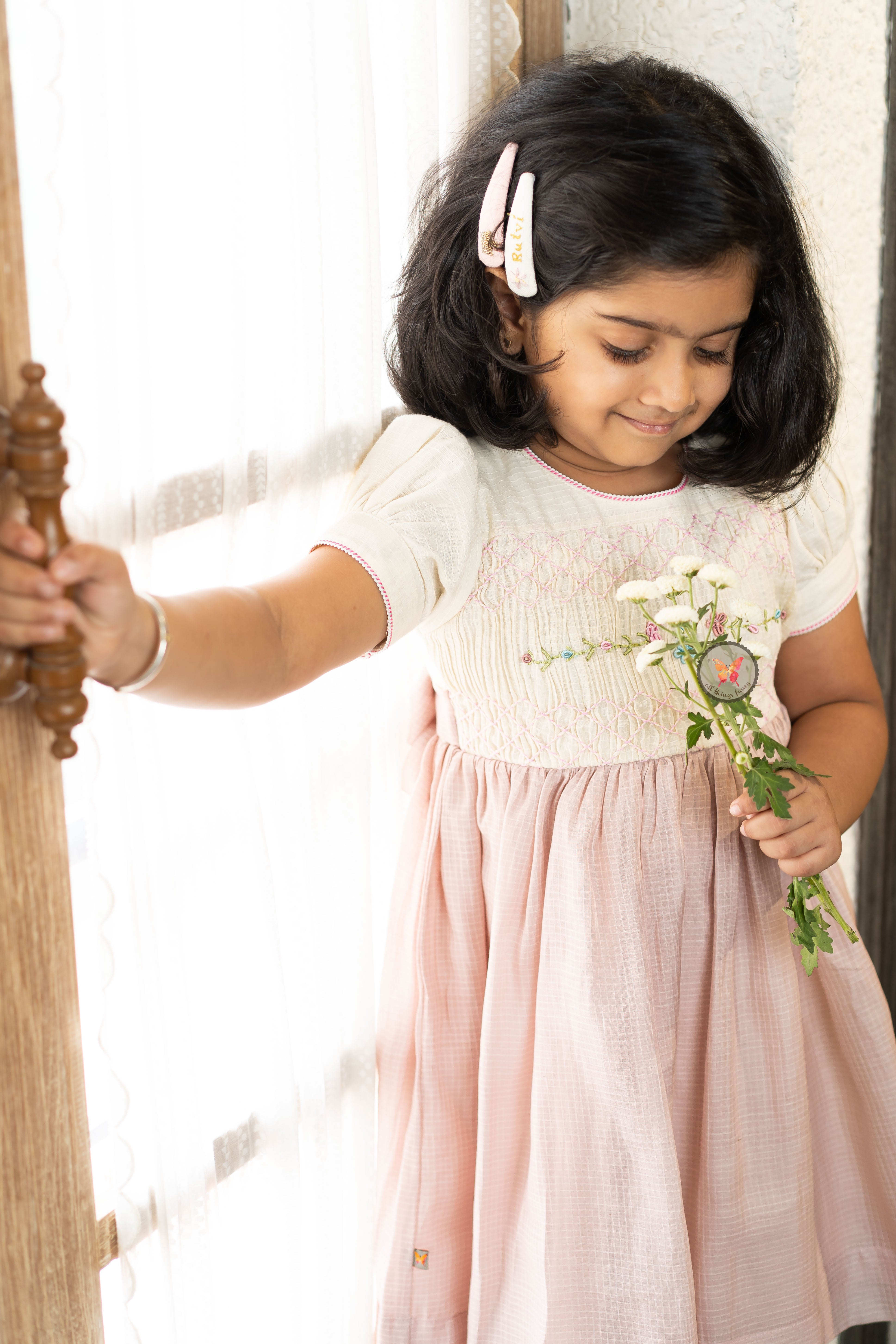 Classic Pink Checks Smocked Dress