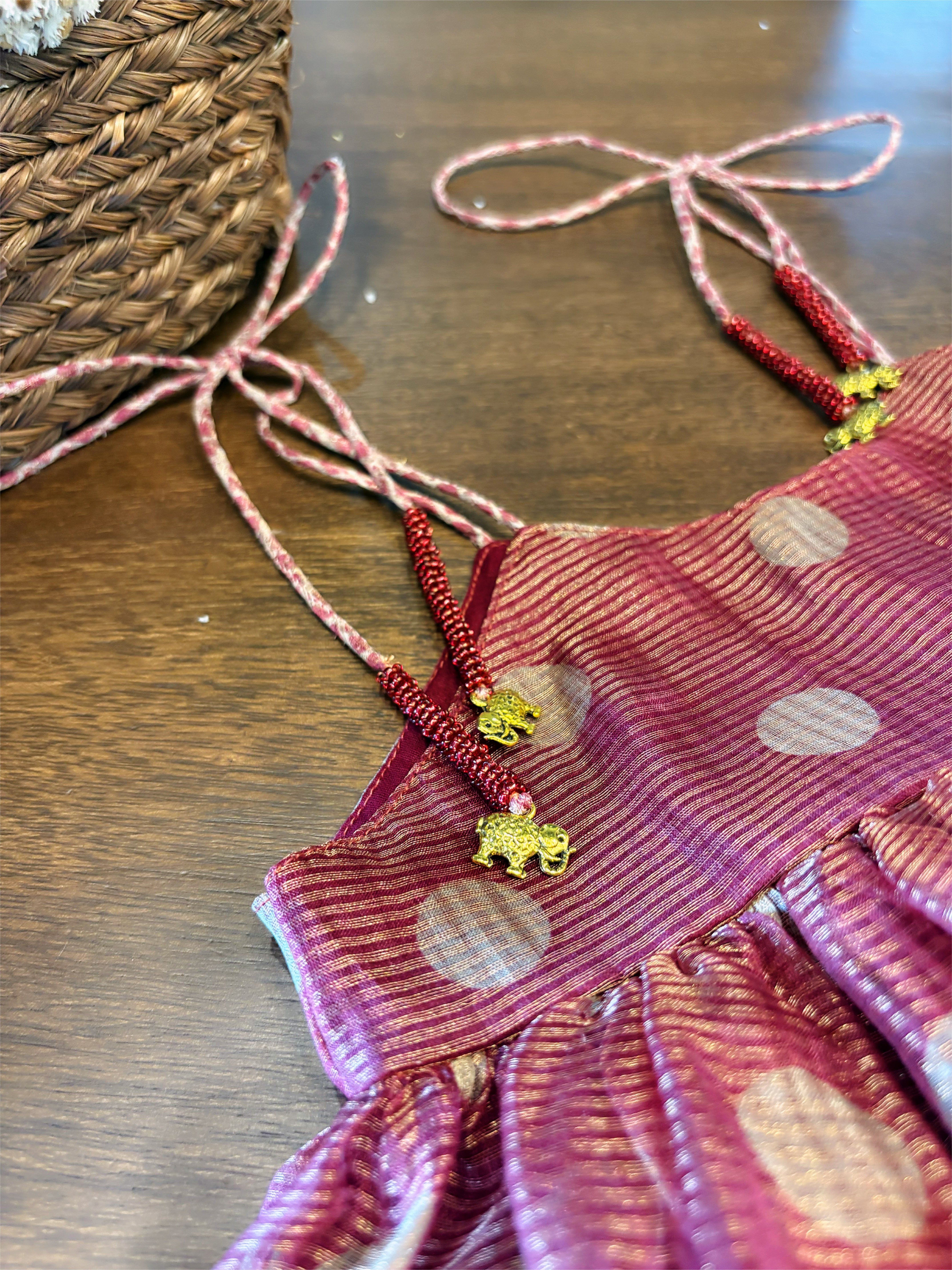 Festive Polka & Checks Set- wine red