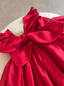 Honeycomb Bunny Tie Rosette Dress- Red