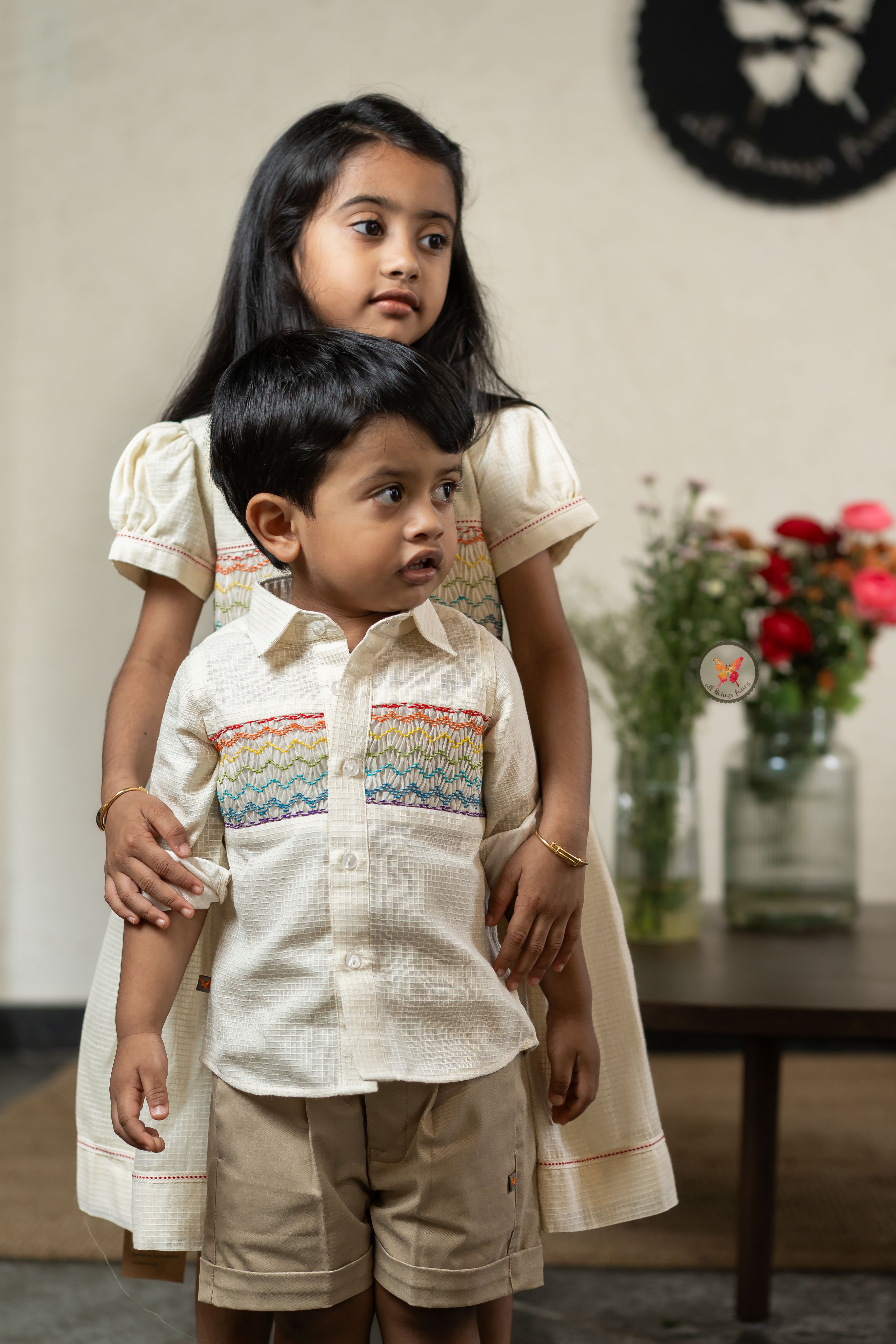 Rainbow Smocked Shirt Shorts Set