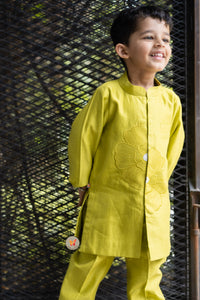 The Phool Kurta Set - Lime