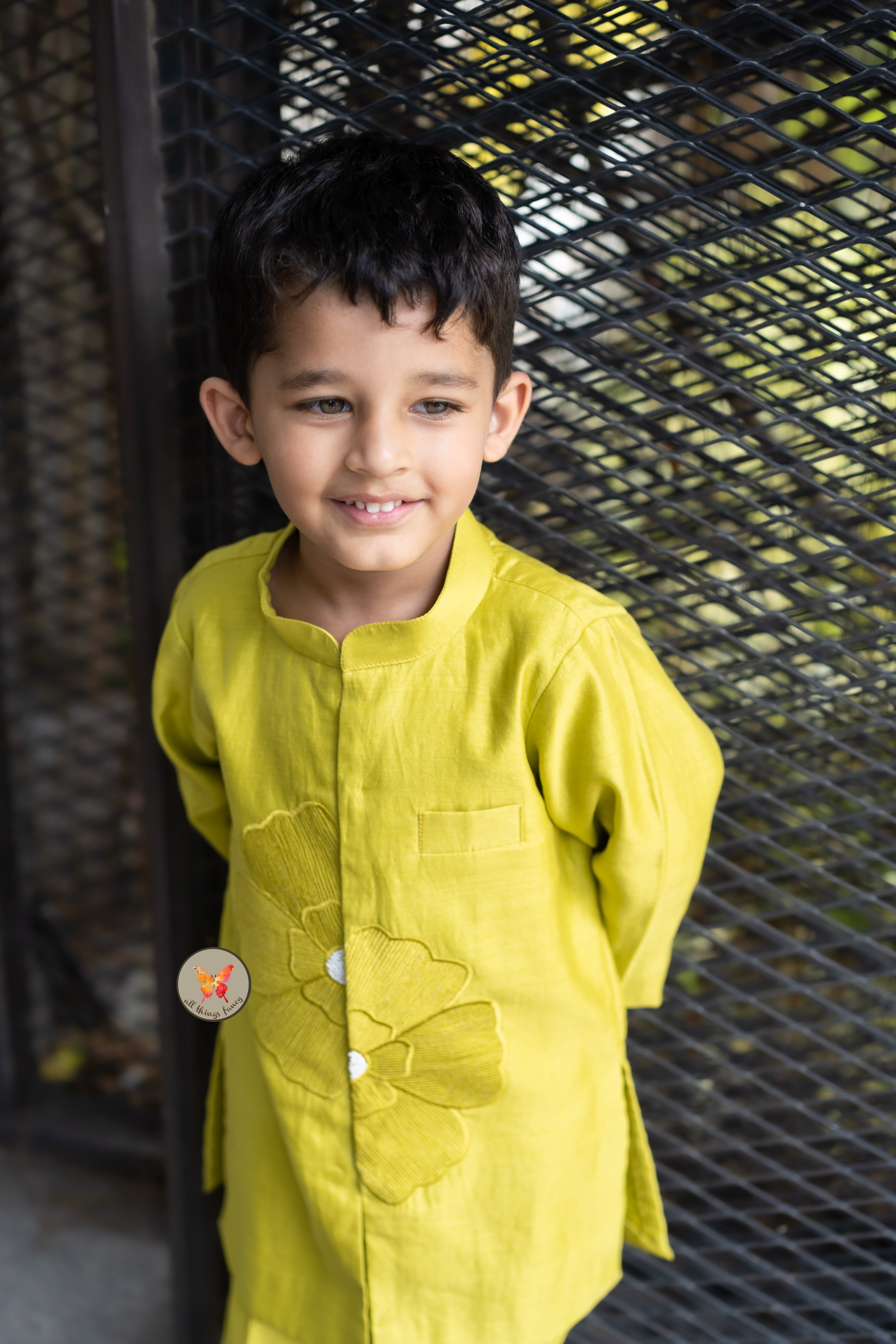 The Phool Kurta Set - Lime