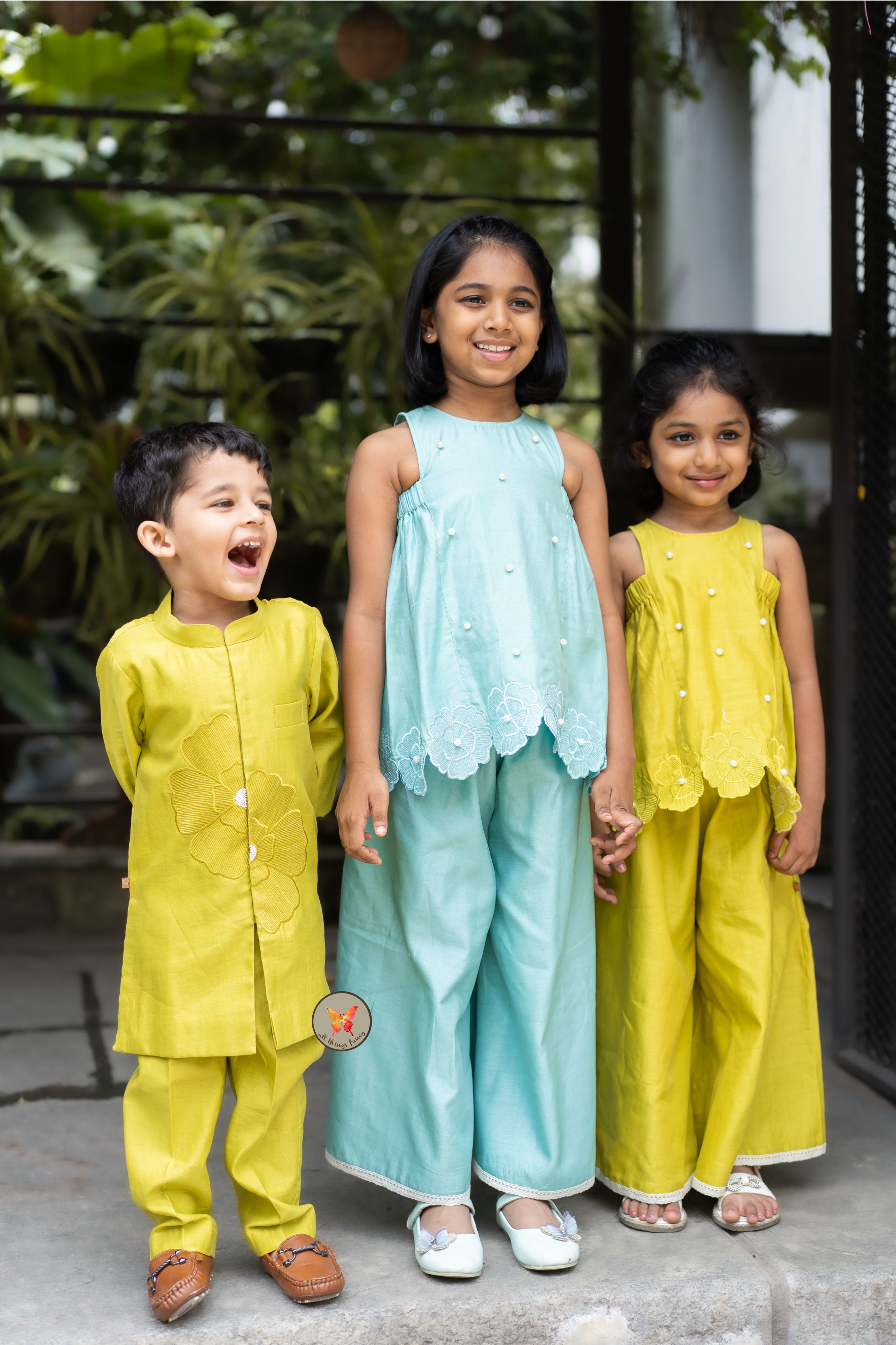 The Phool Kurta Set - Lime