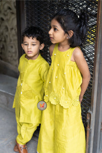The Phool Kurta Set - Lime