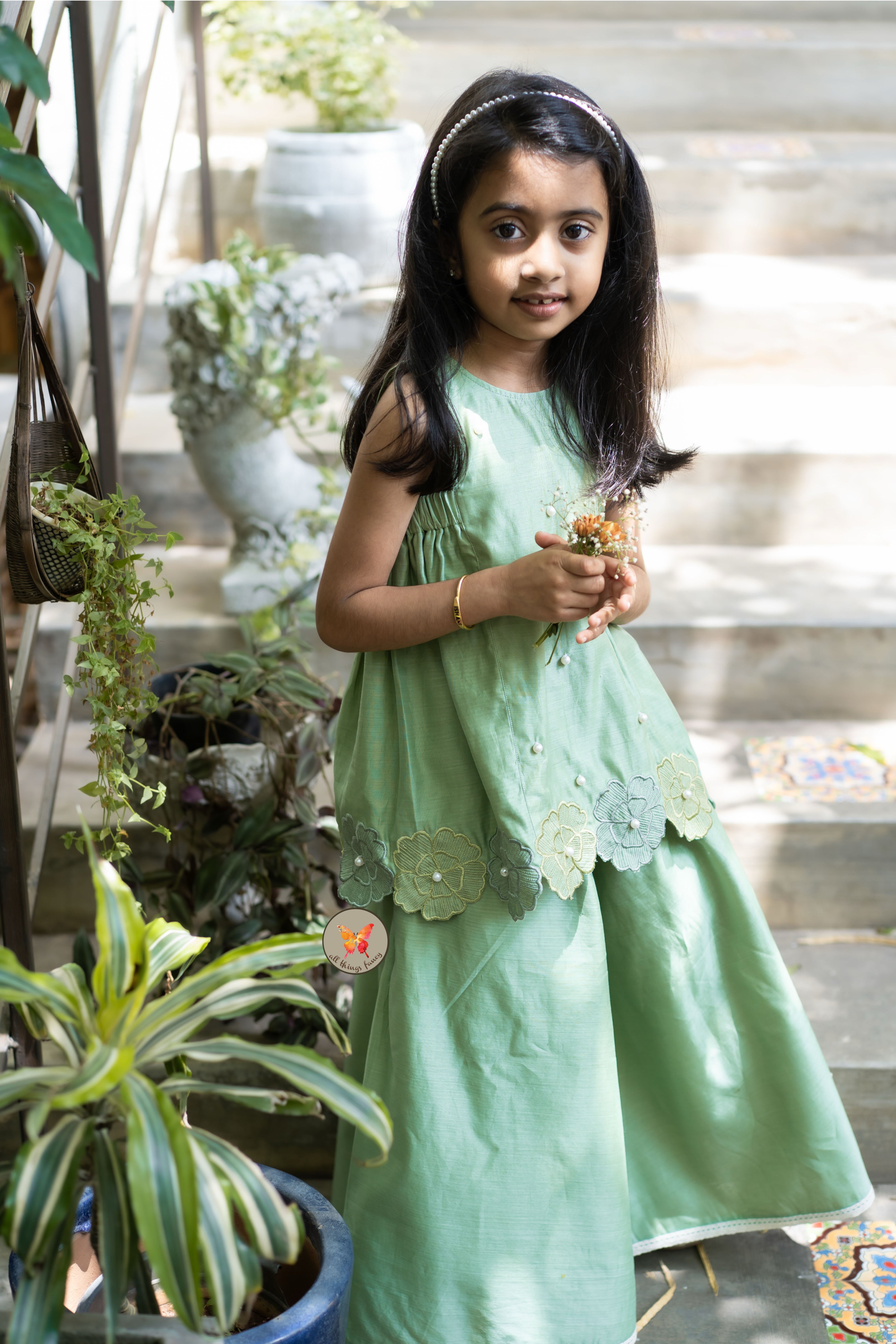 The Phool Sharara Set - Spring Green