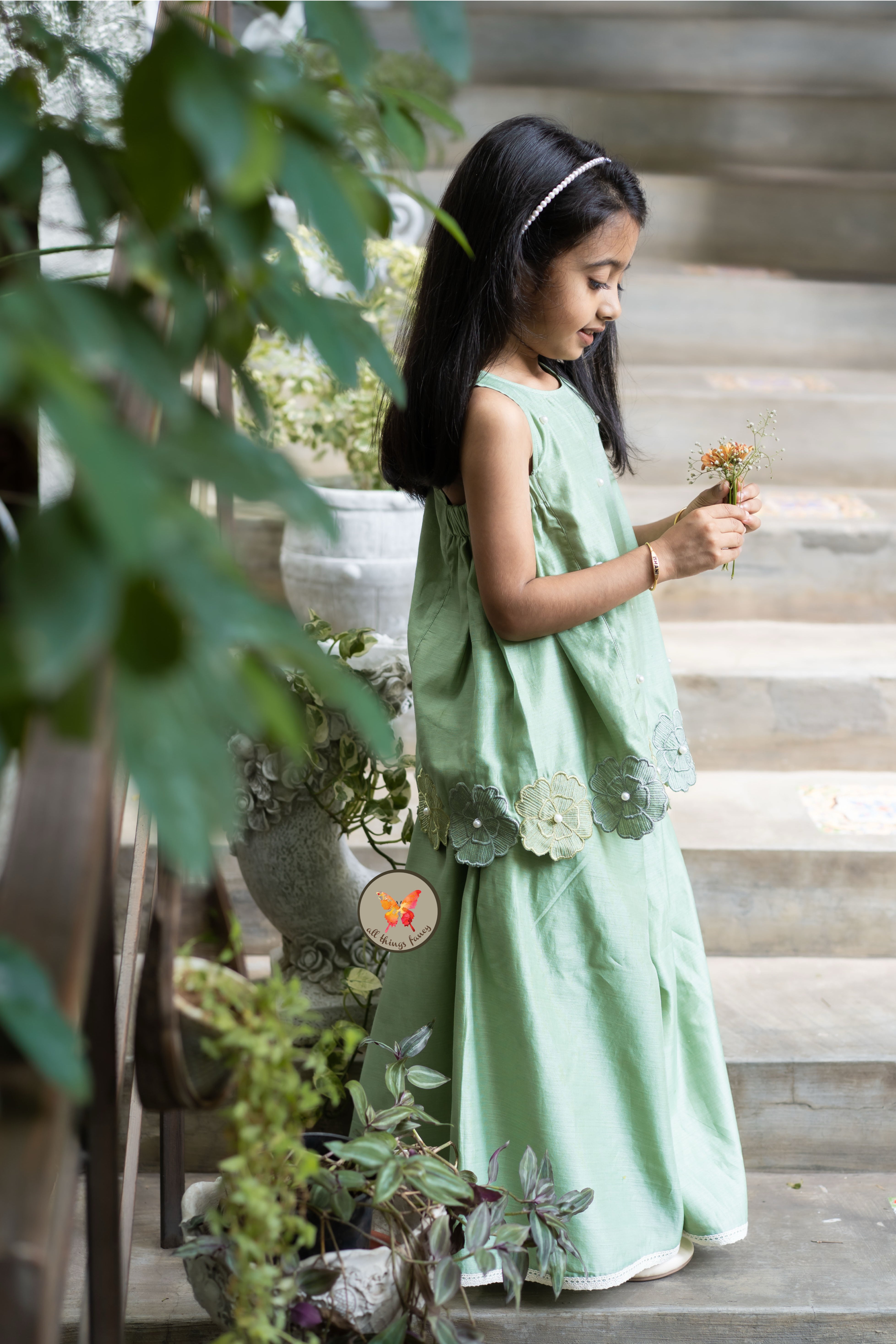 The Phool Sharara Set - Spring Green