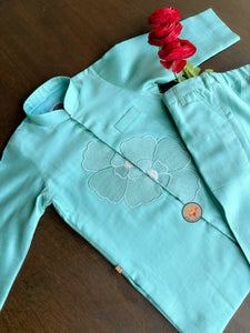 The Phool Kurta Set - Soft Teal