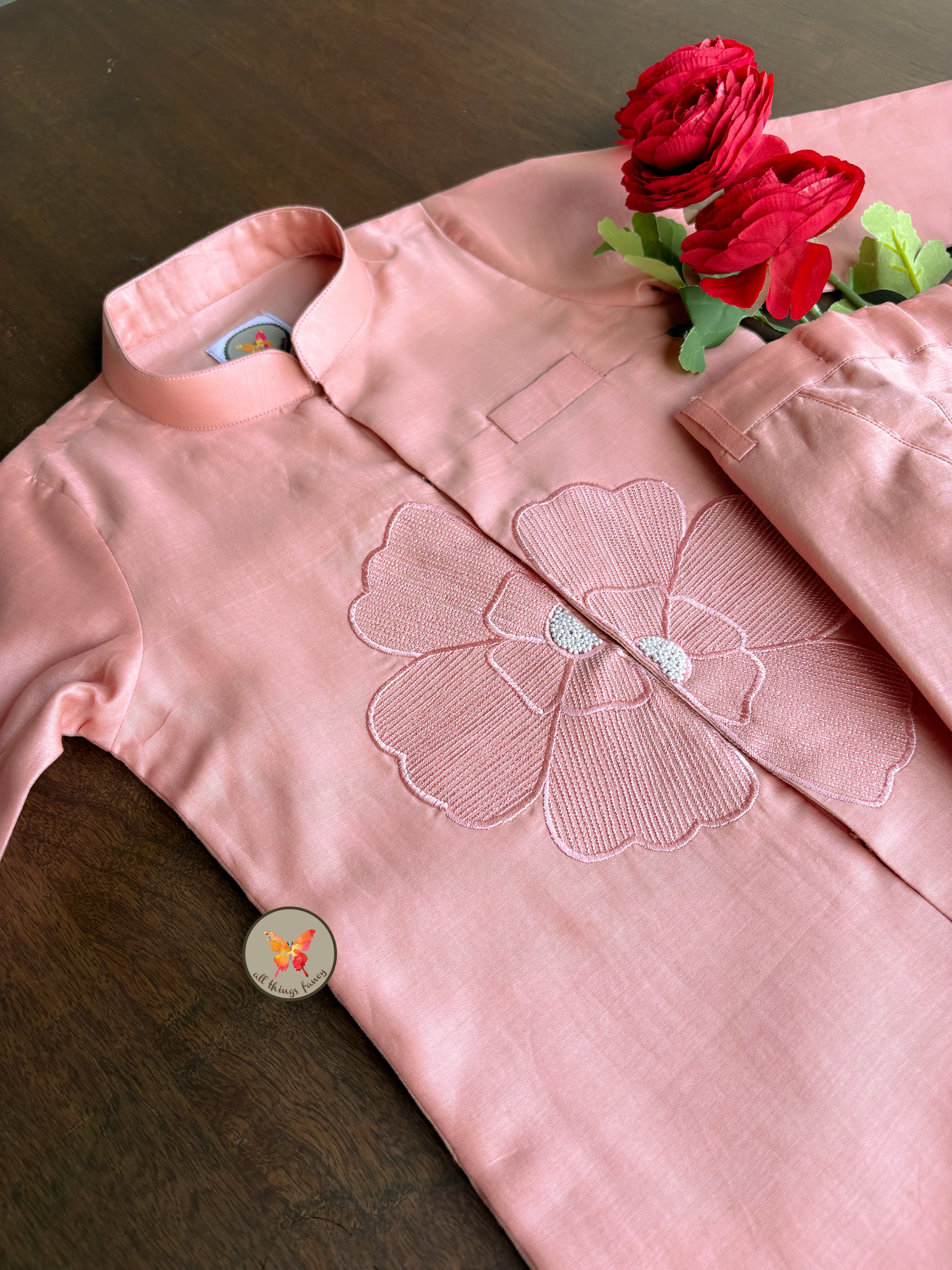 The Phool Kurta Set - Peach